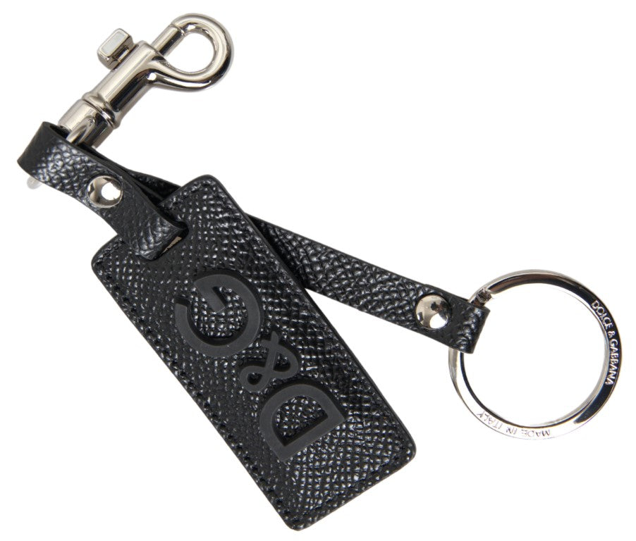 Dolce &amp; Gabbana Elegantes Schlüsselanhänger-Accessoire aus schwarzem Leder