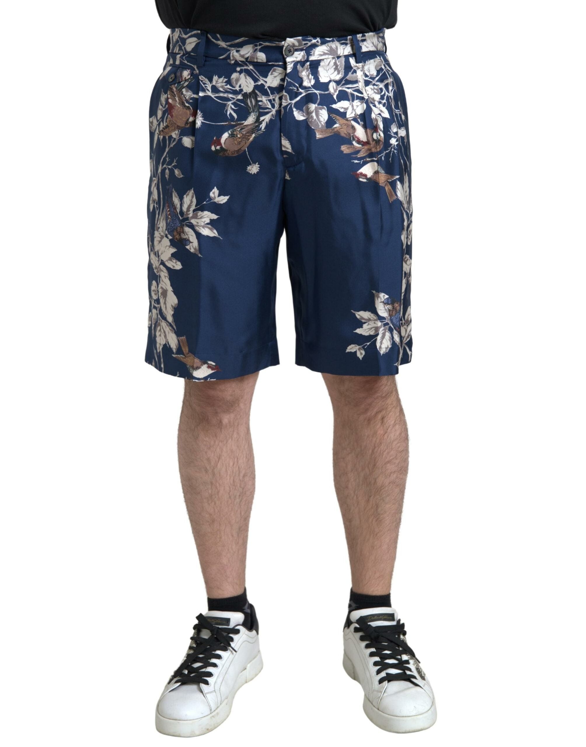 Dolce &amp; Gabbana – Seiden-Bermudashorts mit Blumenmuster in Blau