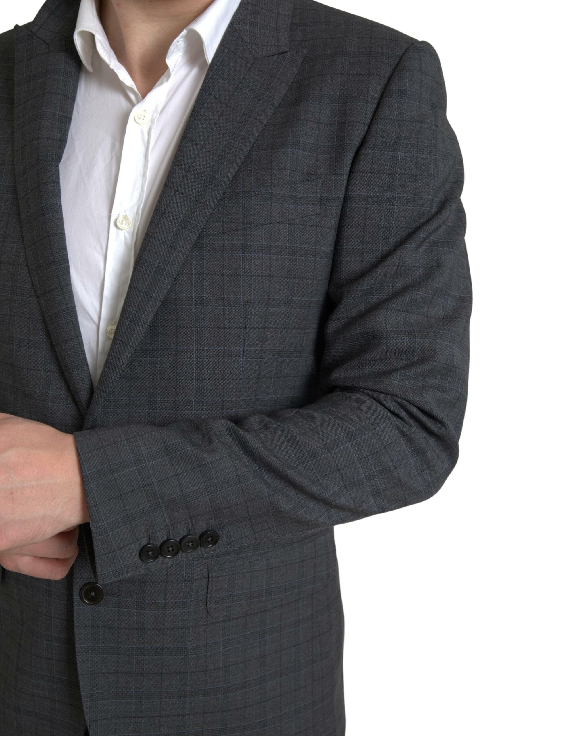 Dolce &amp; Gabbana – Eleganter, grau karierter Slim-Fit-Anzug