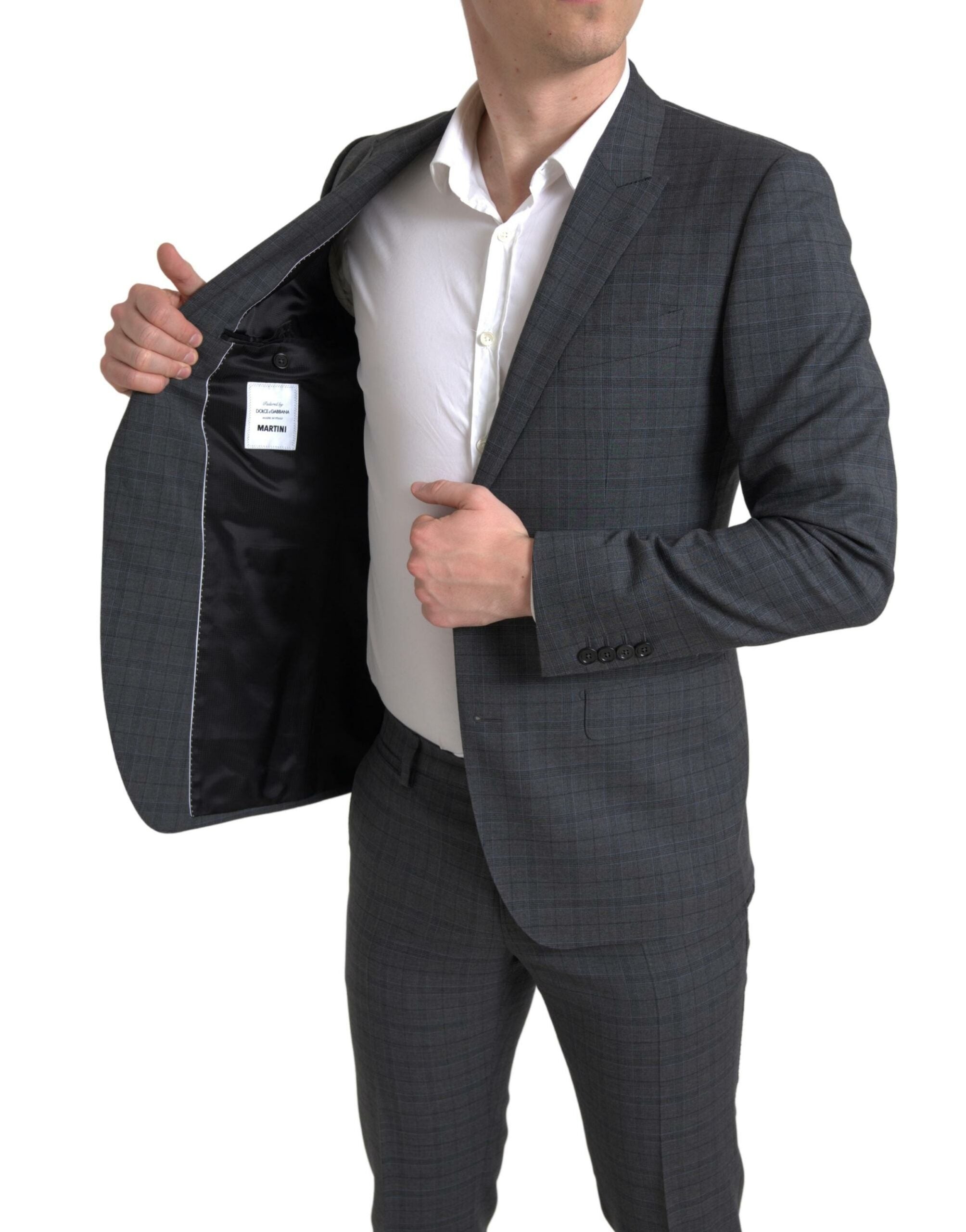 Dolce &amp; Gabbana – Eleganter, grau karierter Slim-Fit-Anzug
