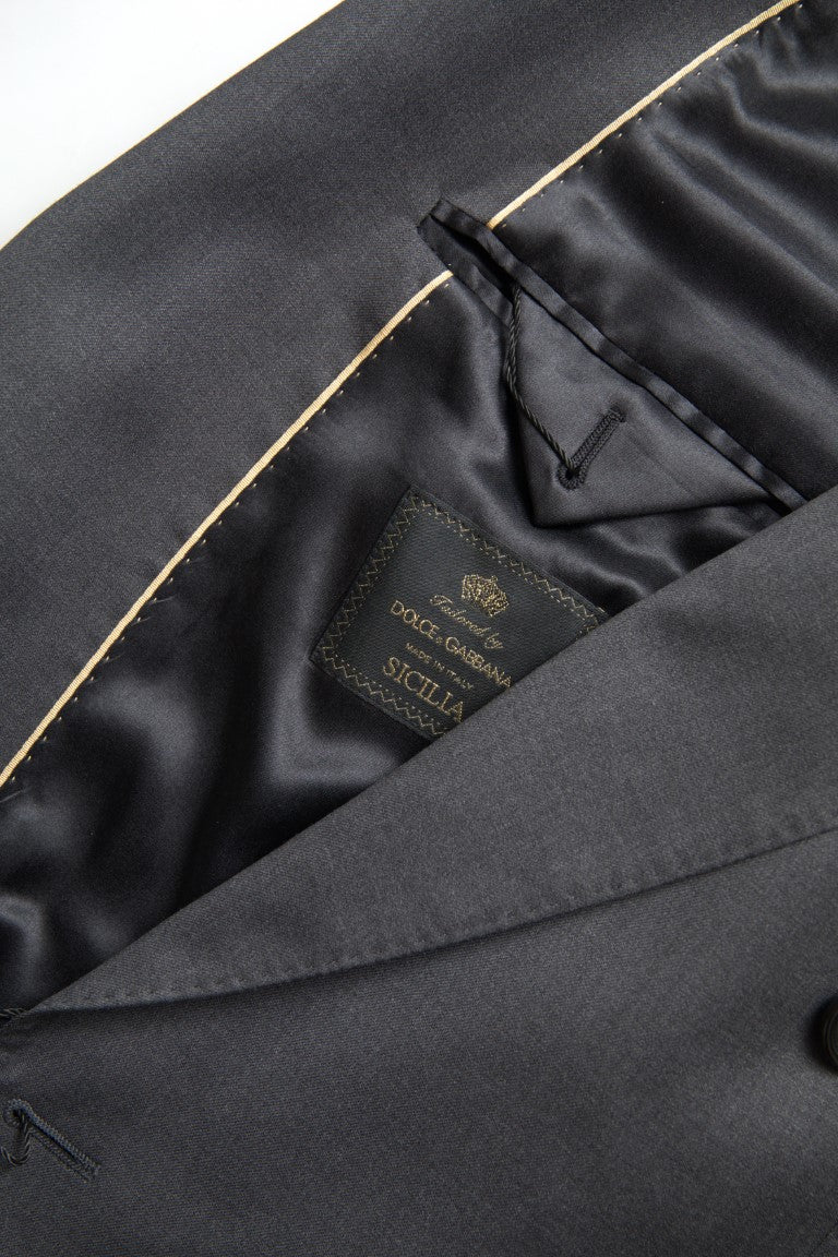 Dolce &amp; Gabbana – Eleganter, grauer, schmal geschnittener Zweireiheranzug
