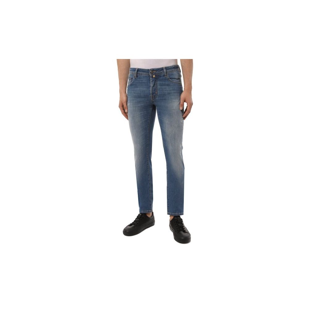 Jacob Cohen Blue Cotton Men Jeans with Stretch Fit and Embroidered Detail