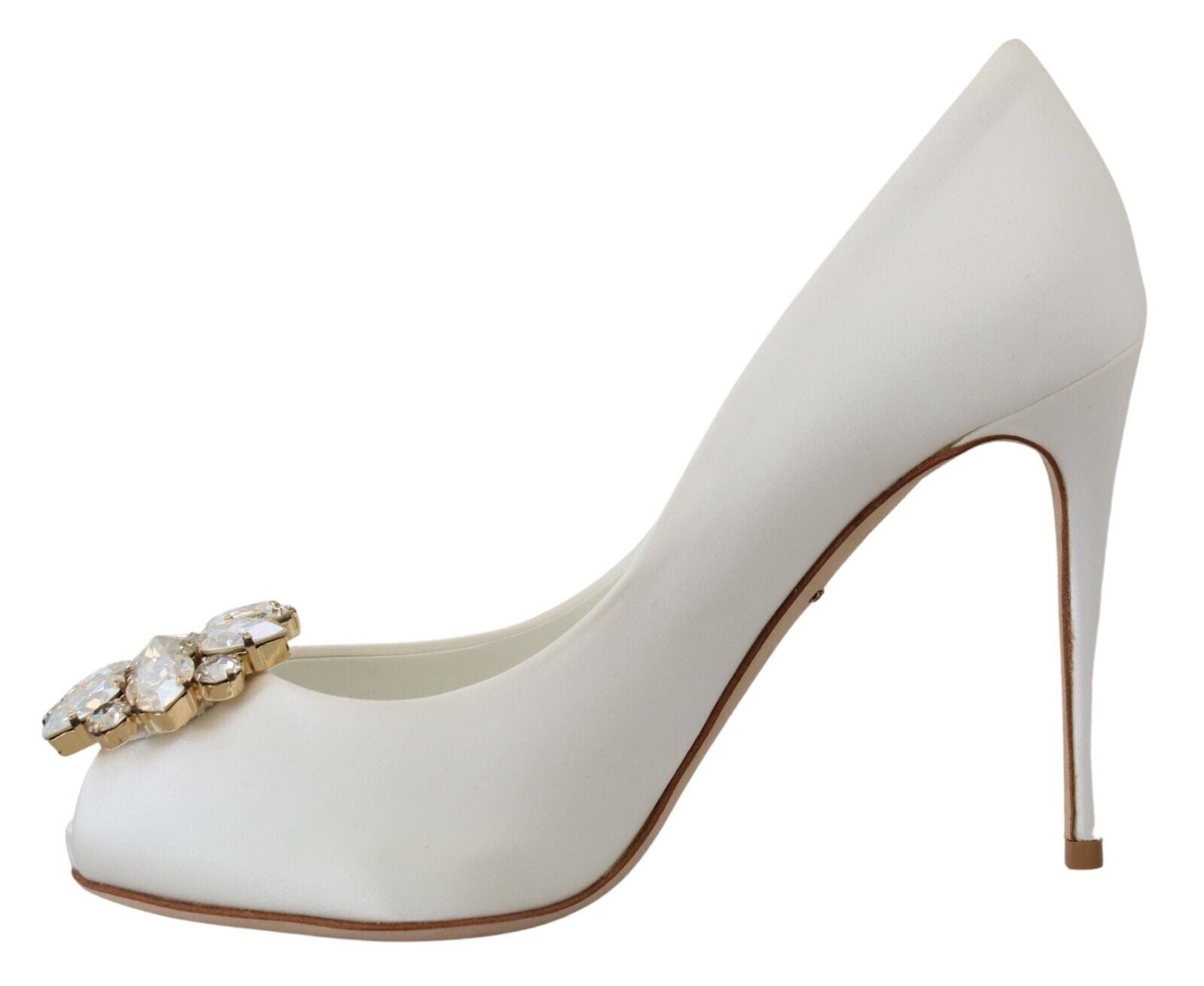 Dolce &amp; Gabbana – Weiße Peep-Toe-Pumps mit Kristallverzierung