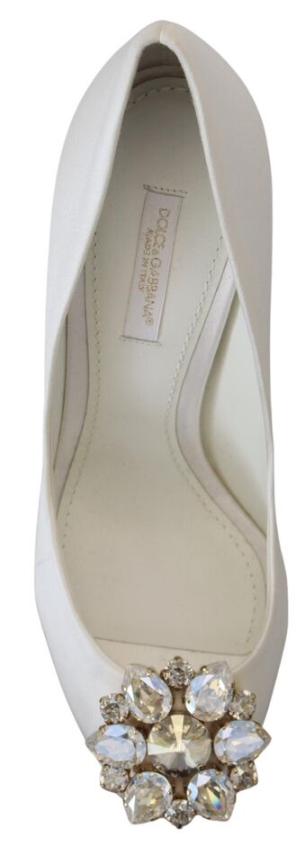 Dolce &amp; Gabbana – Weiße Peep-Toe-Pumps mit Kristallverzierung