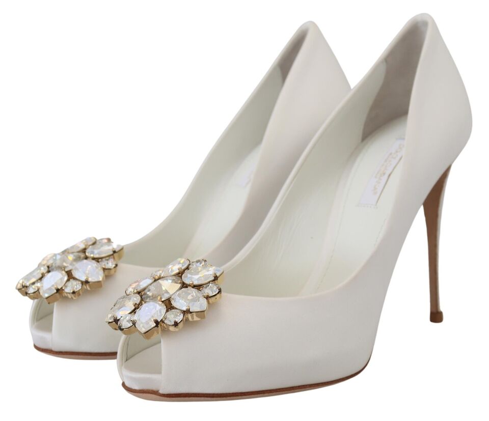 Dolce &amp; Gabbana – Weiße Peep-Toe-Pumps mit Kristallverzierung