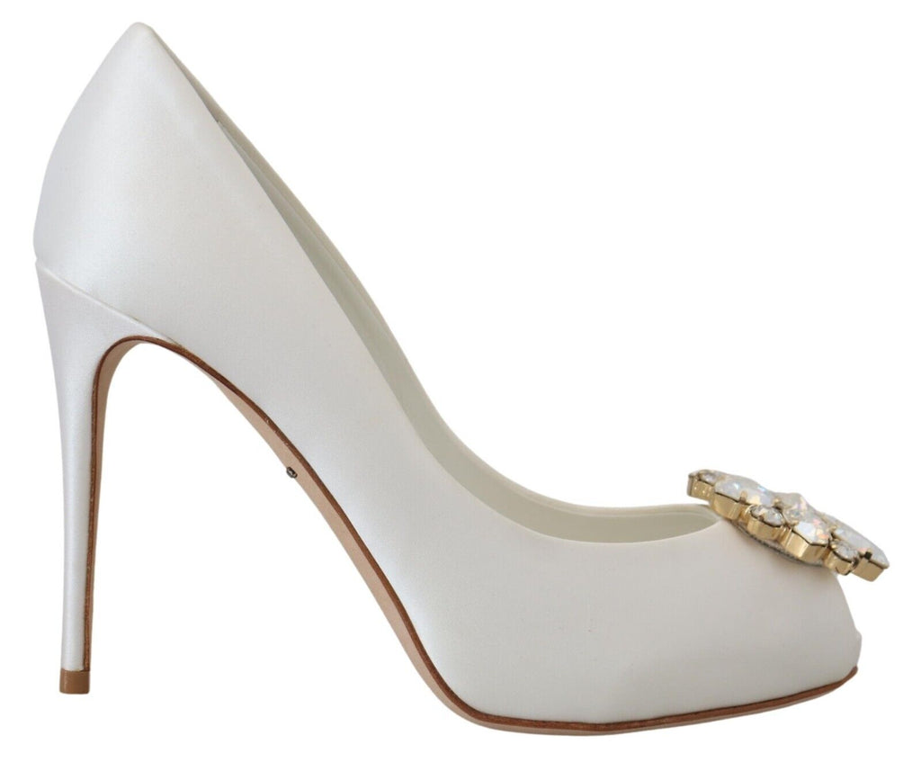 Dolce &amp; Gabbana – Weiße Peep-Toe-Pumps mit Kristallverzierung