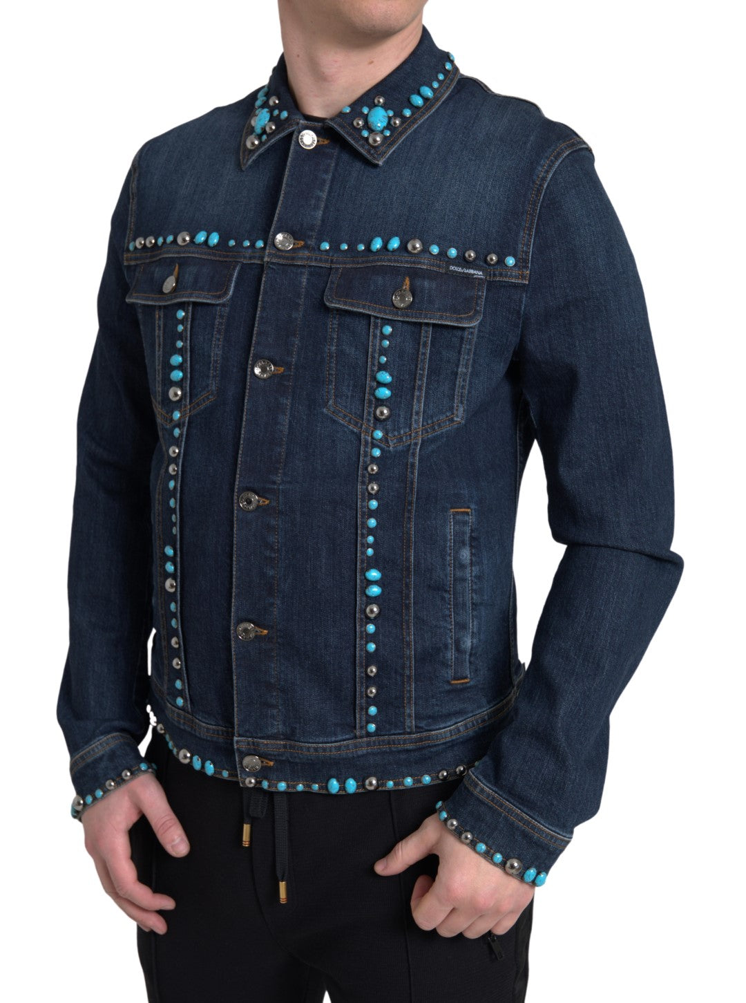 Dolce &amp; Gabbana – Verzierte Jeansjacke in Türkis