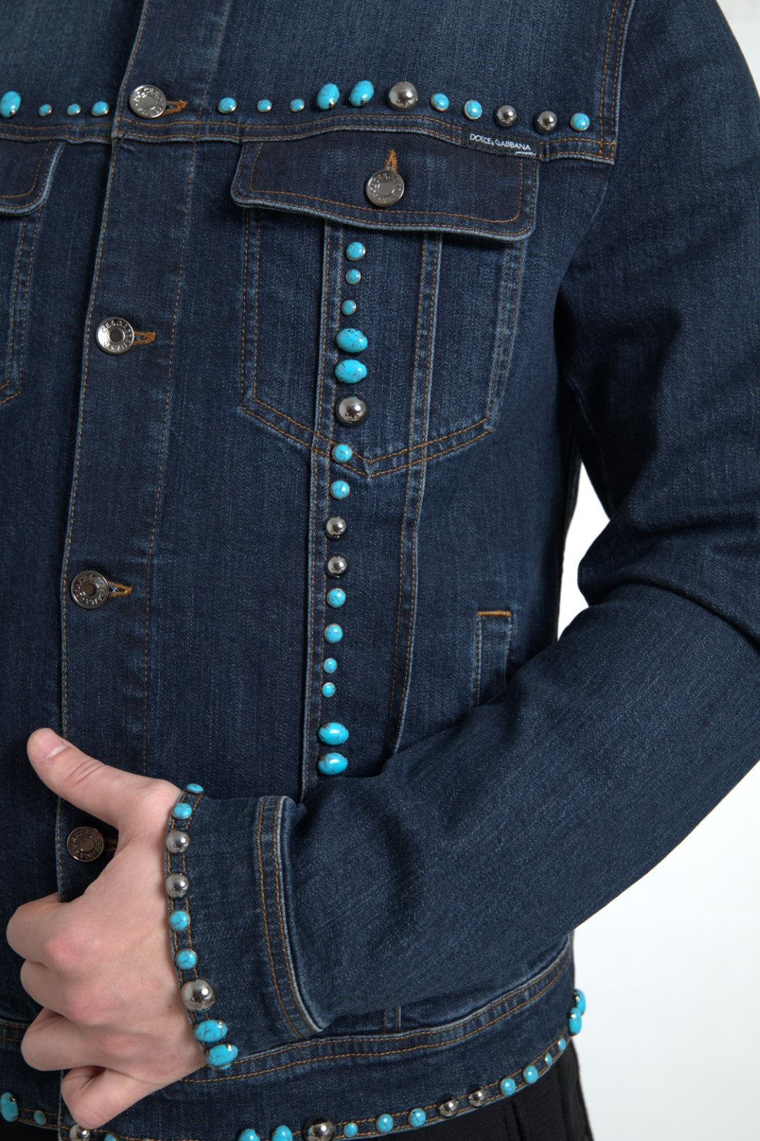 Dolce &amp; Gabbana – Verzierte Jeansjacke in Türkis
