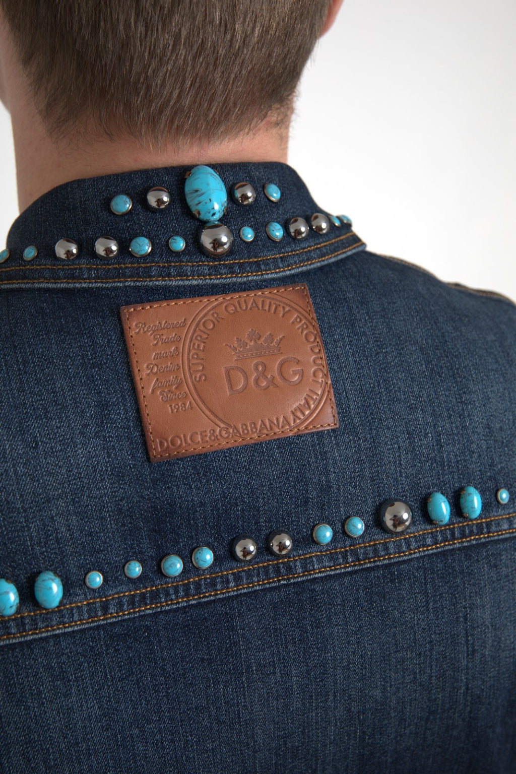 Dolce &amp; Gabbana – Verzierte Jeansjacke in Türkis