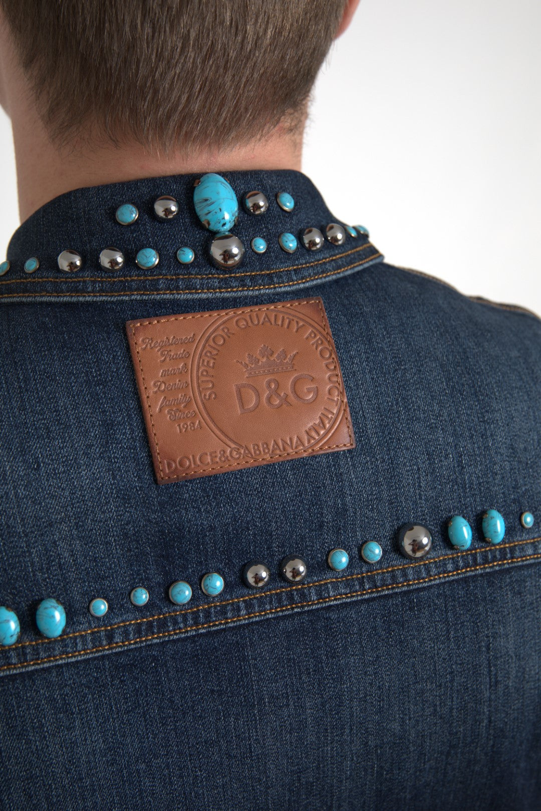 Dolce &amp; Gabbana – Verzierte Jeansjacke in Türkis