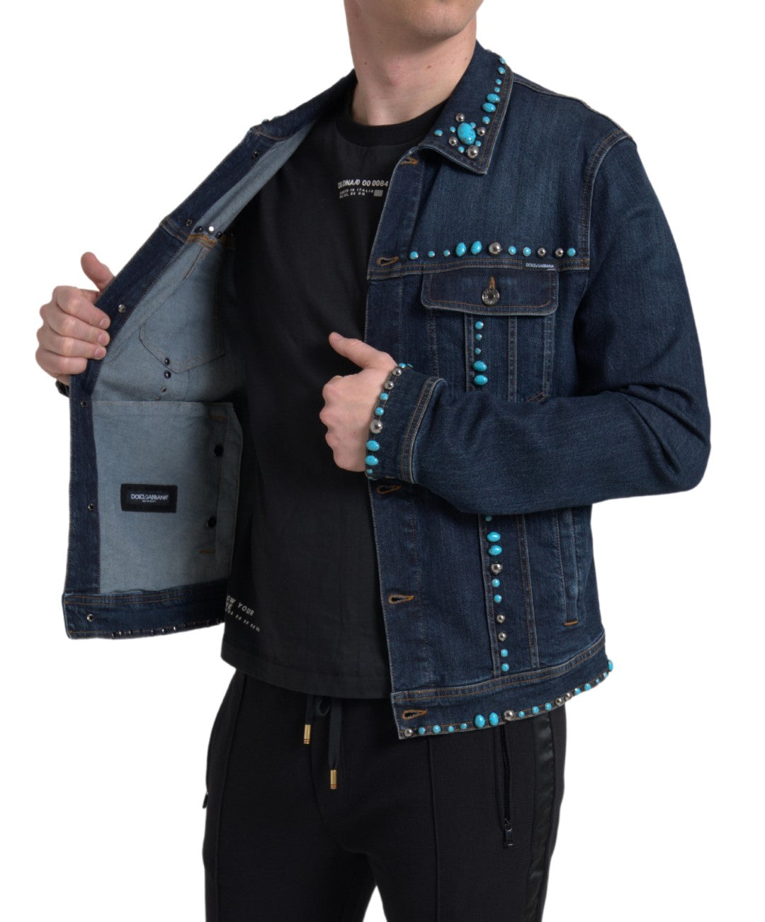 Dolce &amp; Gabbana – Verzierte Jeansjacke in Türkis
