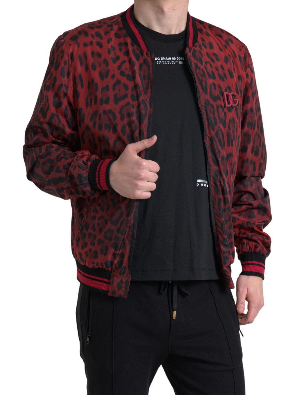 Dolce & Gabbana Red Leopard Bomber Short Coat Jacket