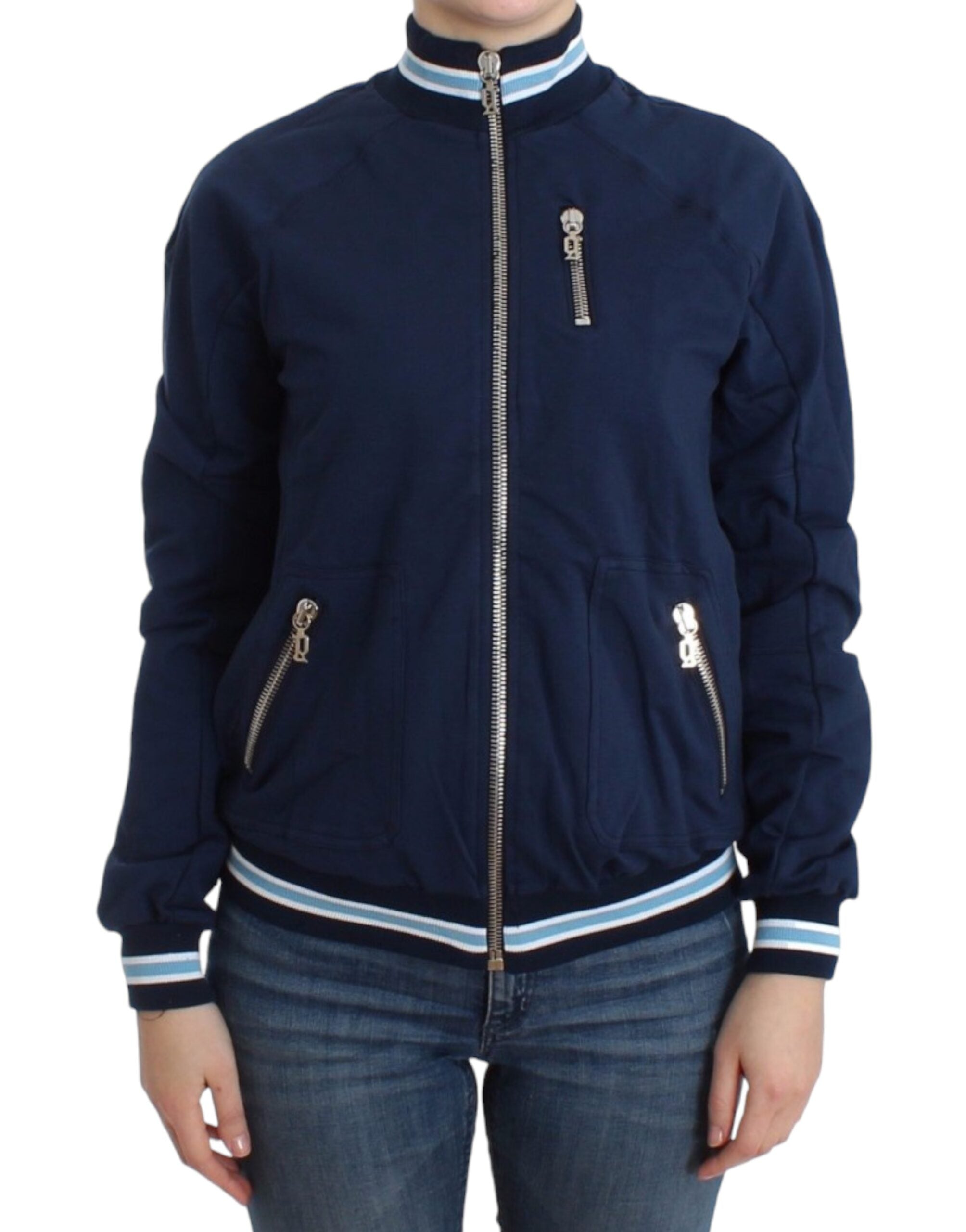 John Galliano Schicke blaue Strickjacke mit Reißverschluss und Logo-Detail - Siebentaschen