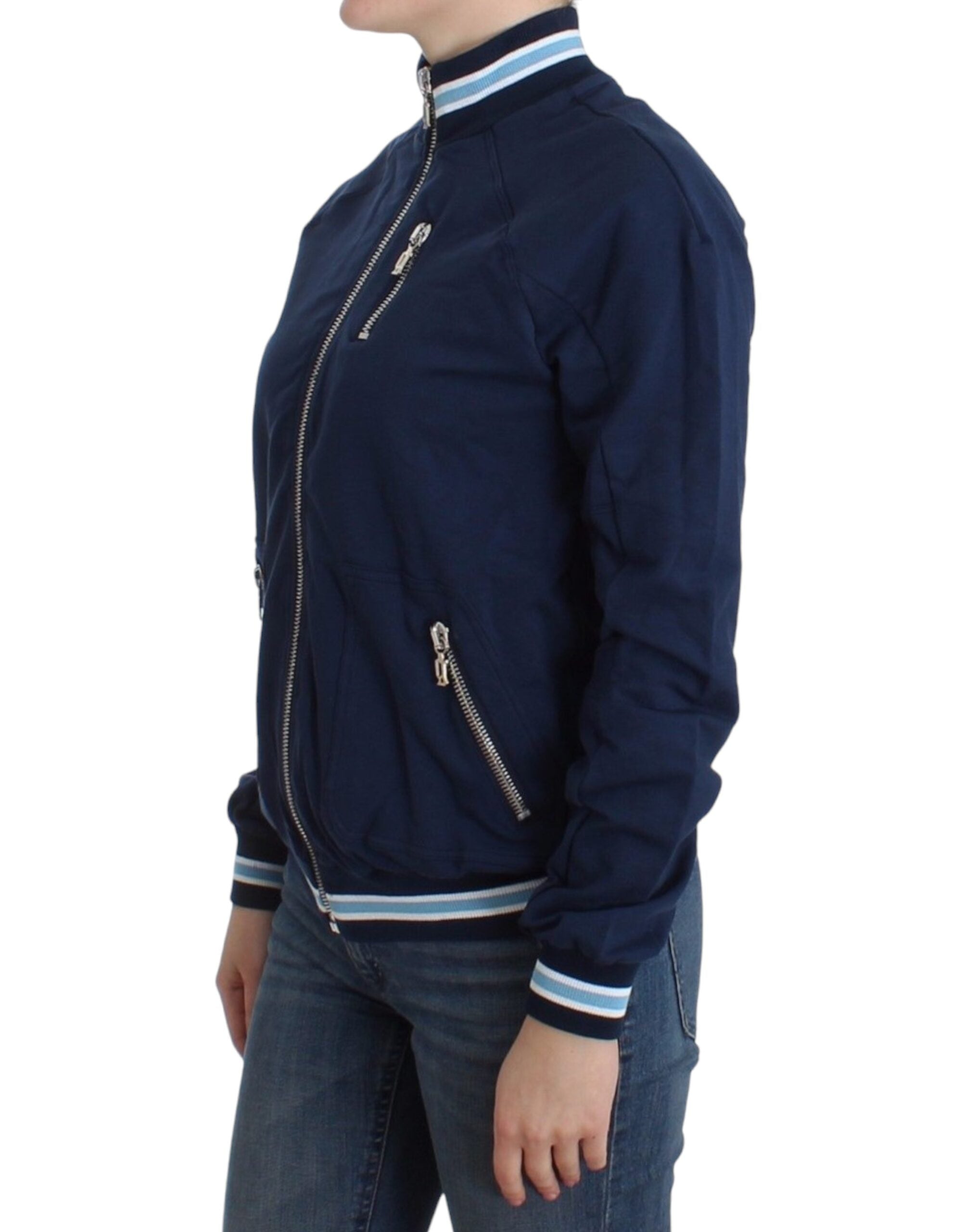 John Galliano Schicke blaue Strickjacke mit Reißverschluss und Logo-Detail - Siebentaschen