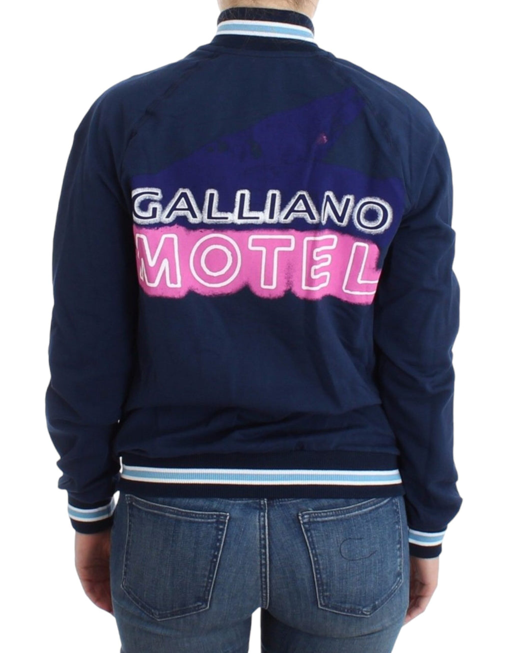 John Galliano Schicke blaue Strickjacke mit Reißverschluss und Logo-Detail - Siebentaschen