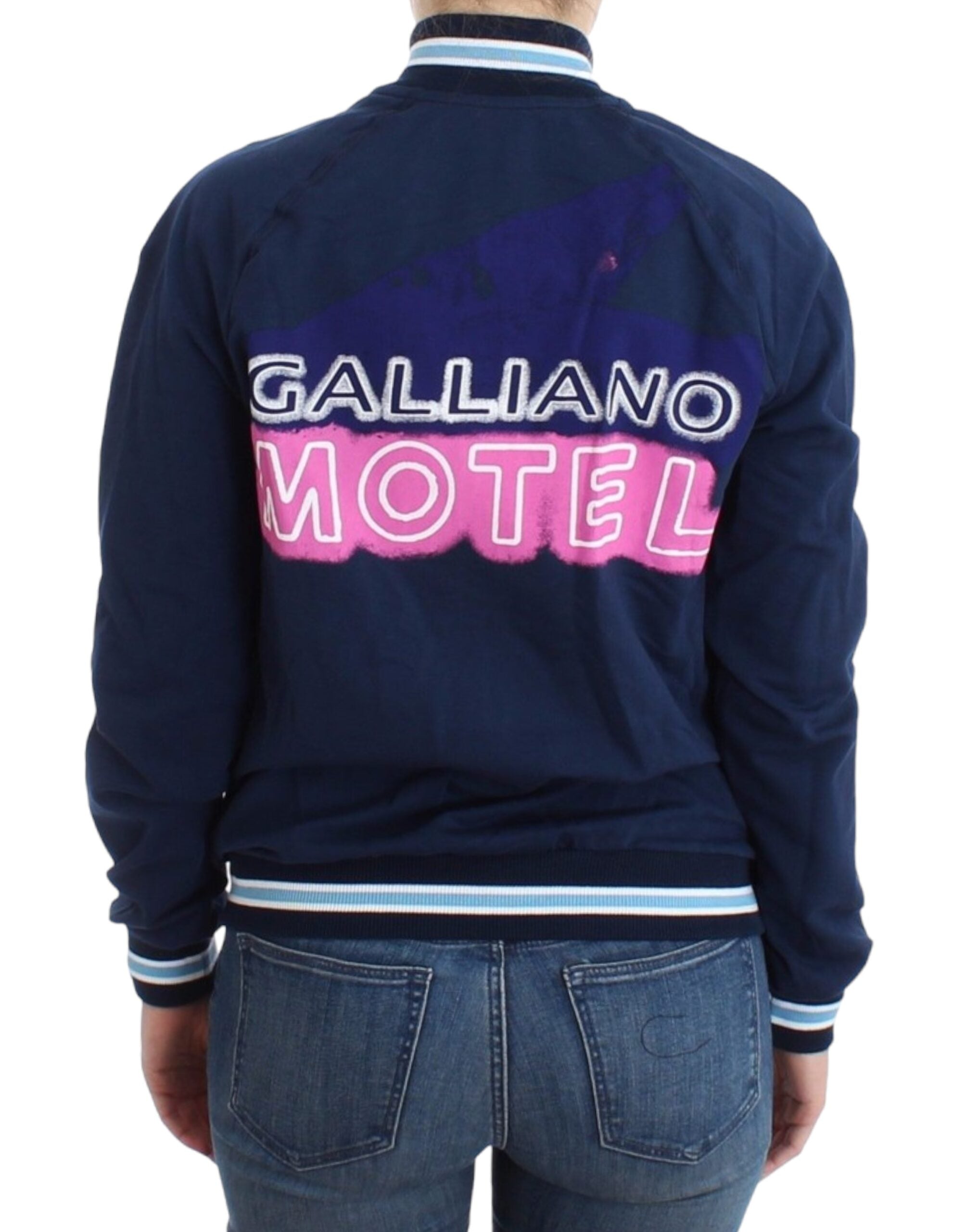 John Galliano Schicke blaue Strickjacke mit Reißverschluss und Logo-Detail - Siebentaschen