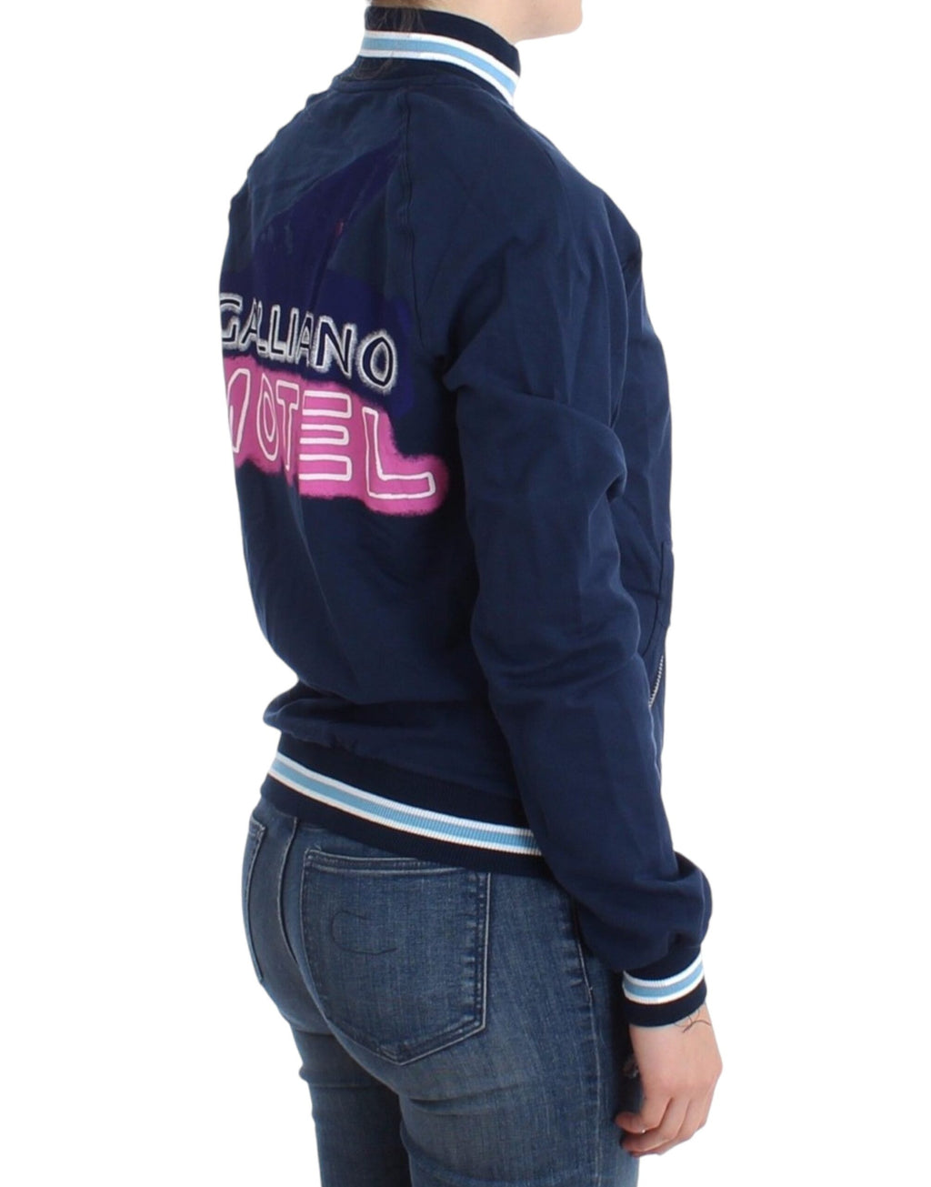 John Galliano Schicke blaue Strickjacke mit Reißverschluss und Logo-Detail - Siebentaschen