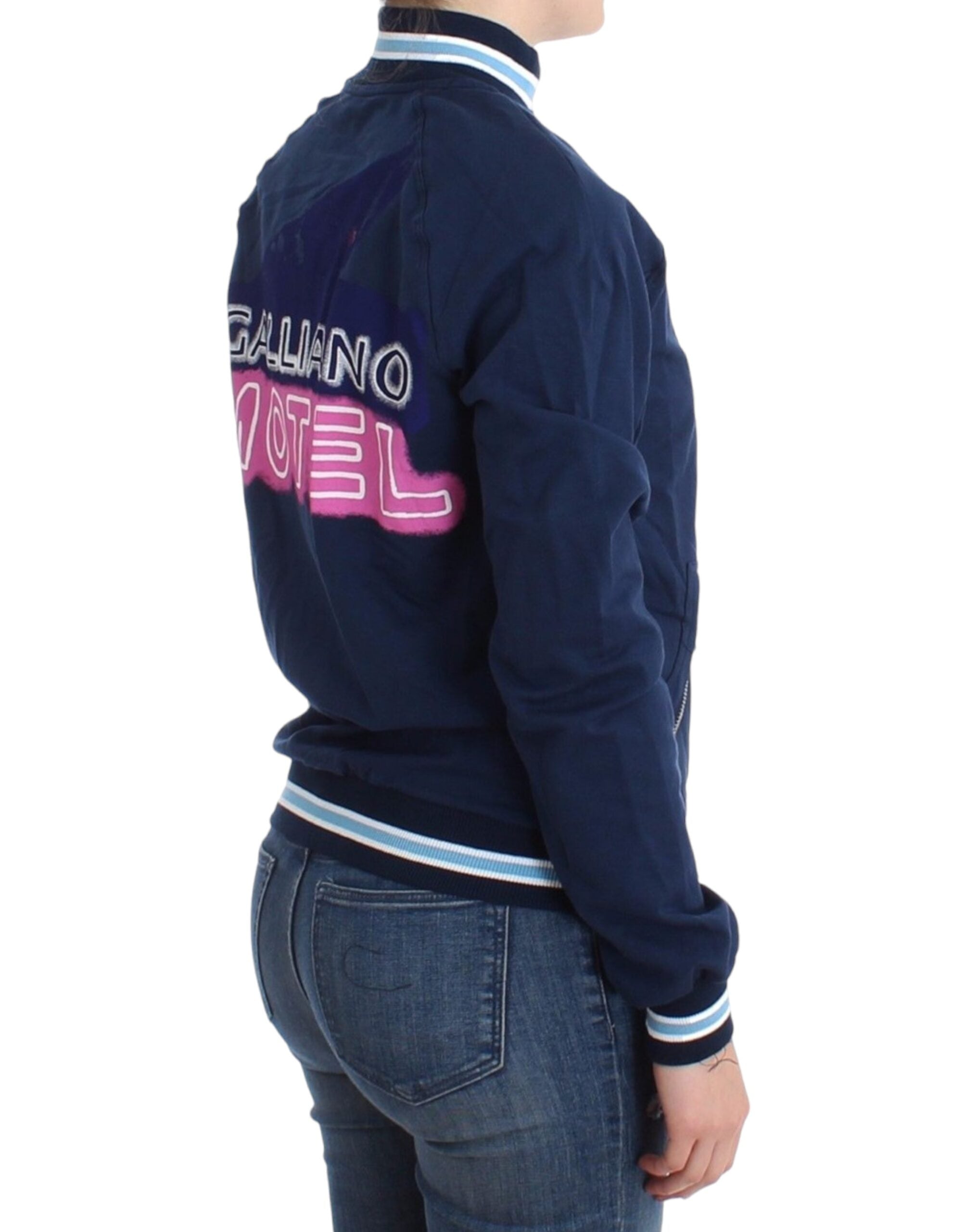 John Galliano Schicke blaue Strickjacke mit Reißverschluss und Logo-Detail - Siebentaschen