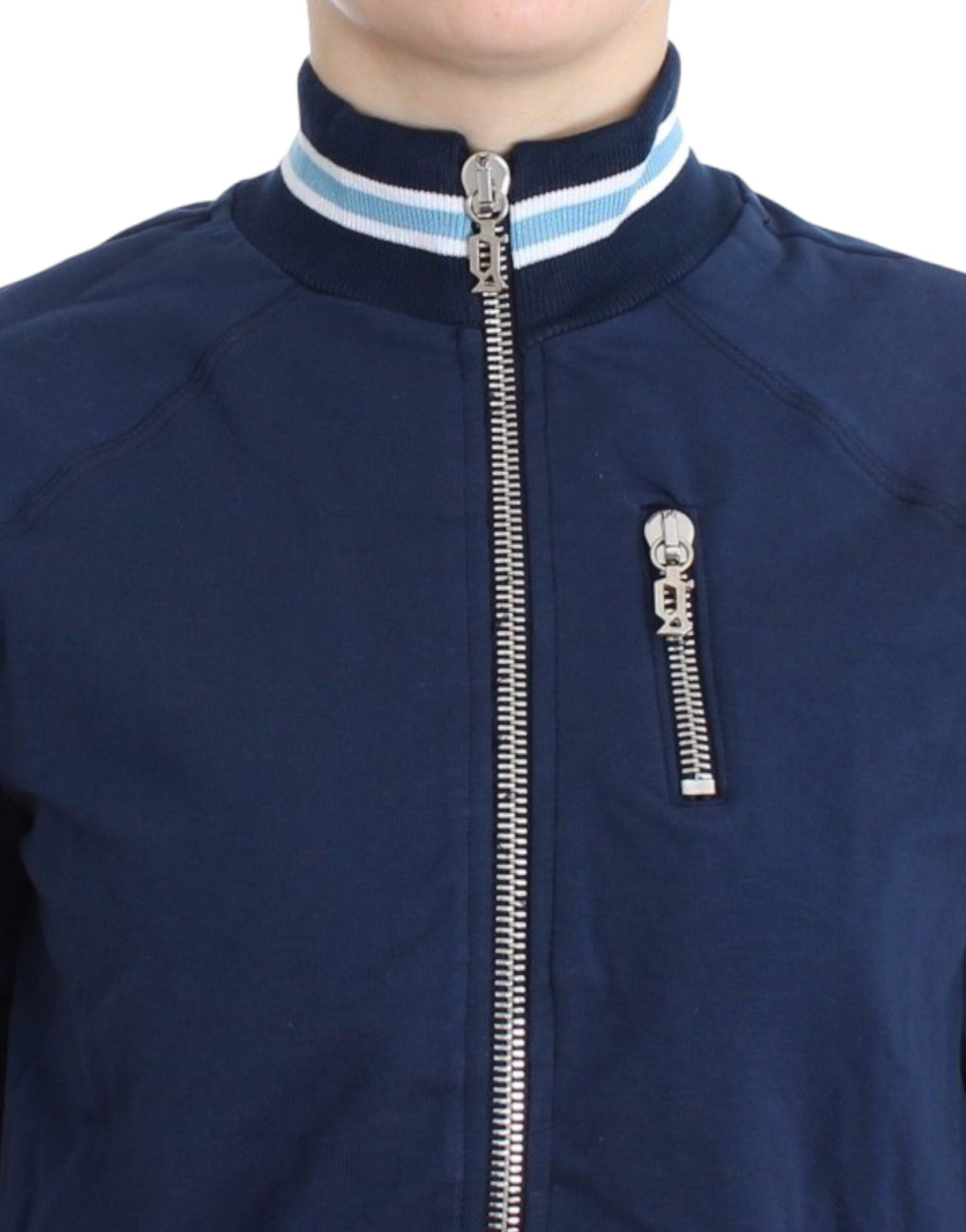 John Galliano Schicke blaue Strickjacke mit Reißverschluss und Logo-Detail - Siebentaschen