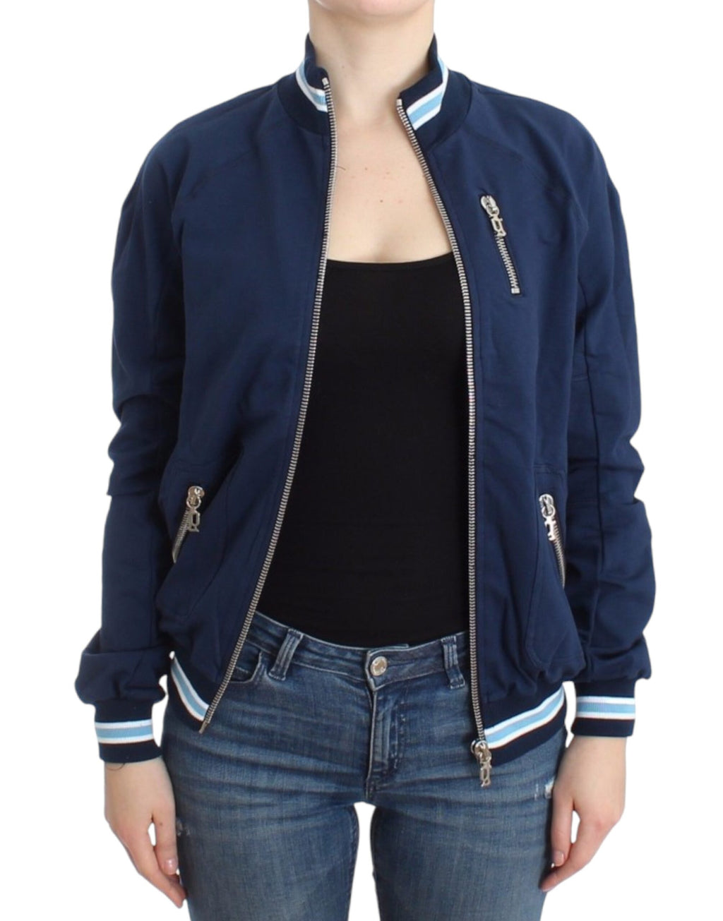 John Galliano Schicke blaue Strickjacke mit Reißverschluss und Logo-Detail - Siebentaschen