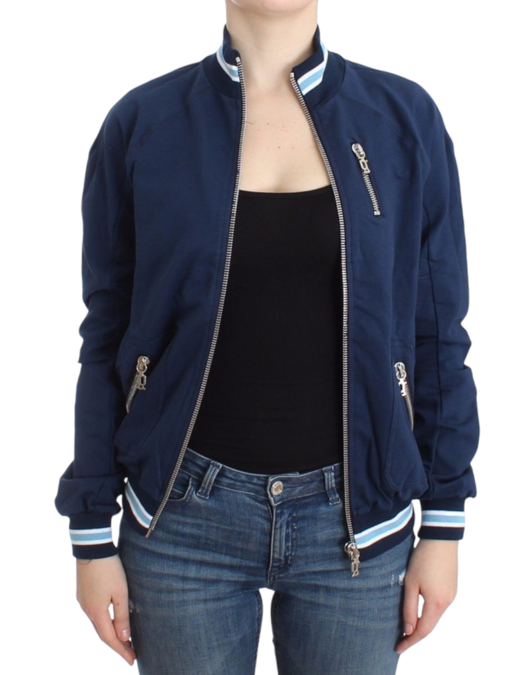 John Galliano Schicke blaue Strickjacke mit Reißverschluss und Logo-Detail - Siebentaschen