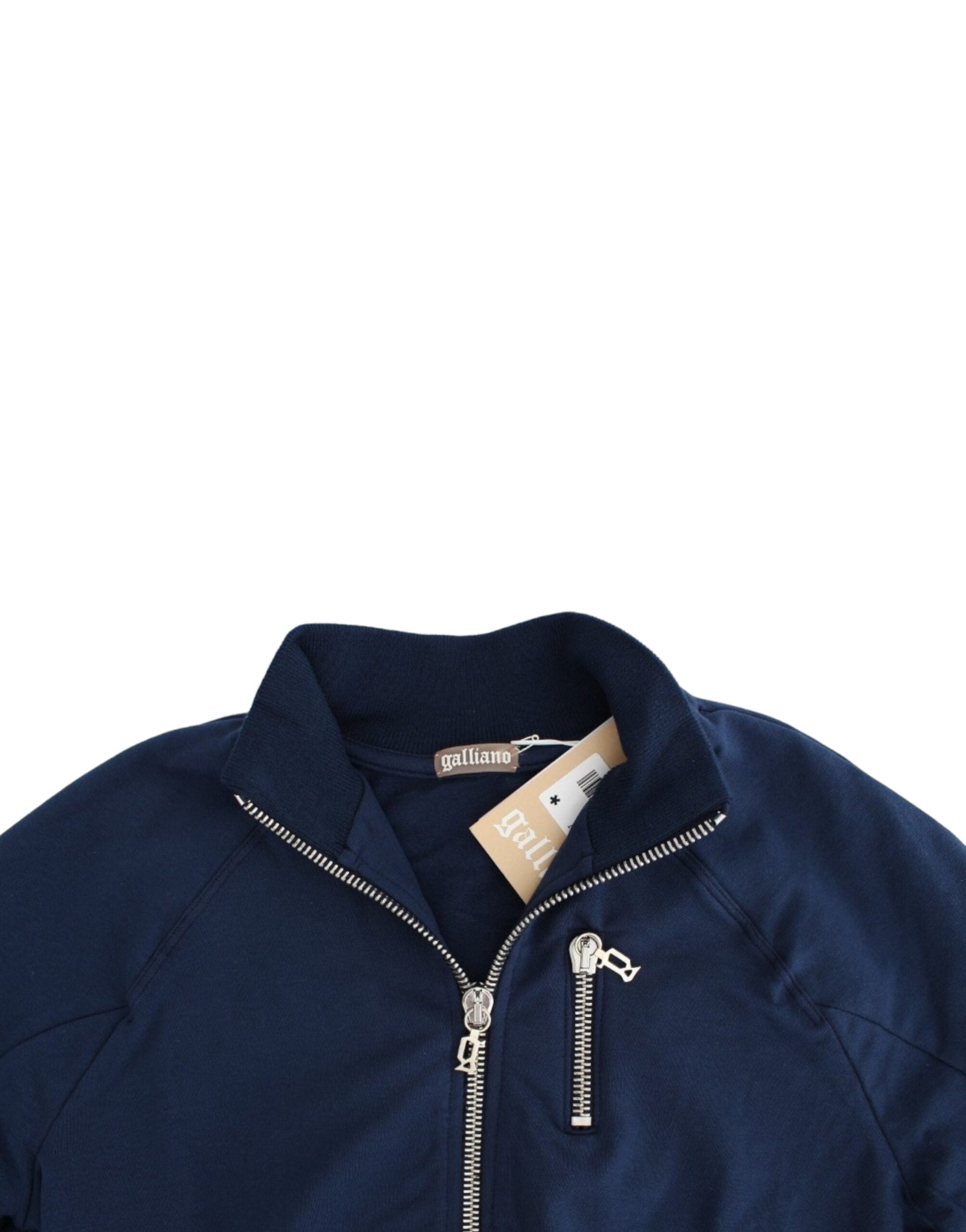 John Galliano Schicke blaue Strickjacke mit Reißverschluss und Logo-Detail - Siebentaschen