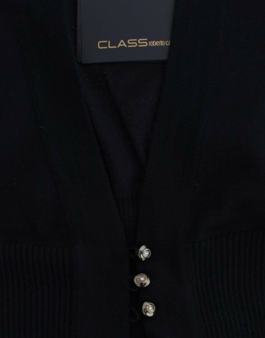 Cavalli – Elegante schwarze, kurze Strickjacke aus Schurwolle