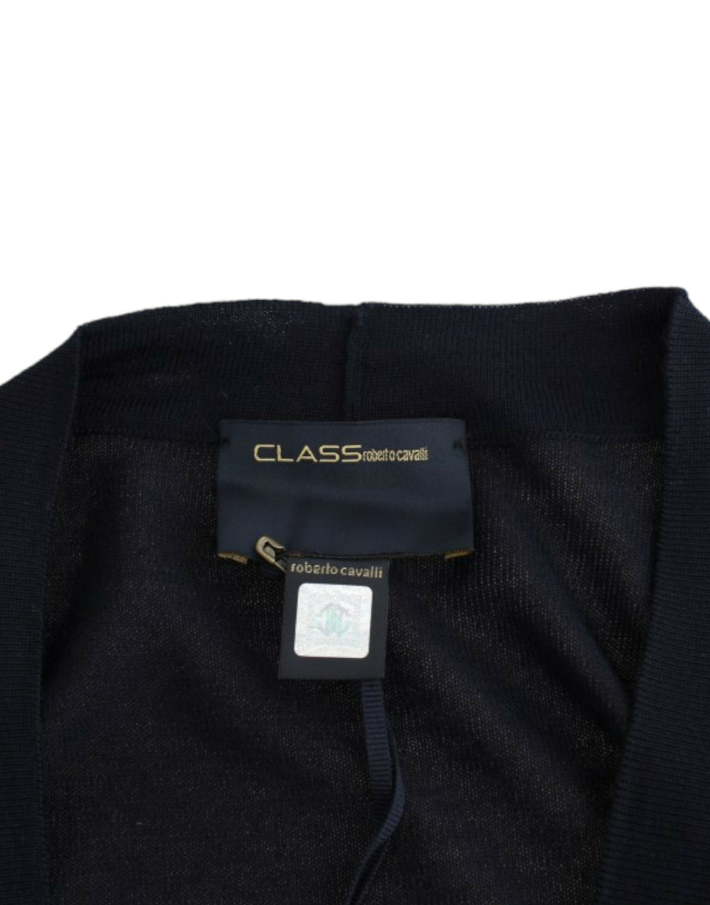 Cavalli – Elegante schwarze, kurze Strickjacke aus Schurwolle