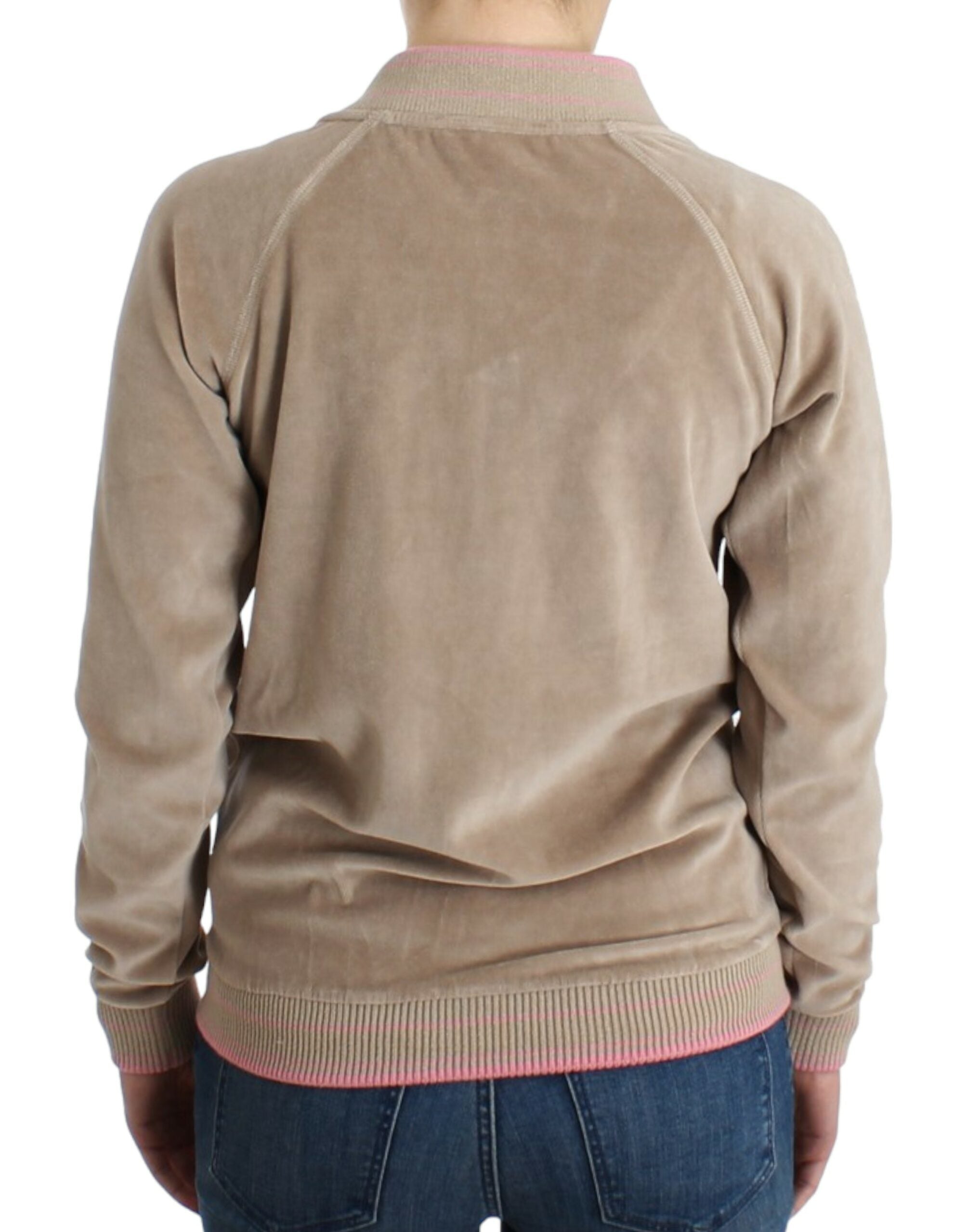 Cavalli – Beige Strickjacke mit Reißverschluss und goldfarbenen Akzenten