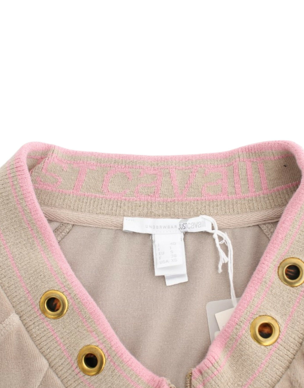 Cavalli – Beige Strickjacke mit Reißverschluss und goldfarbenen Akzenten