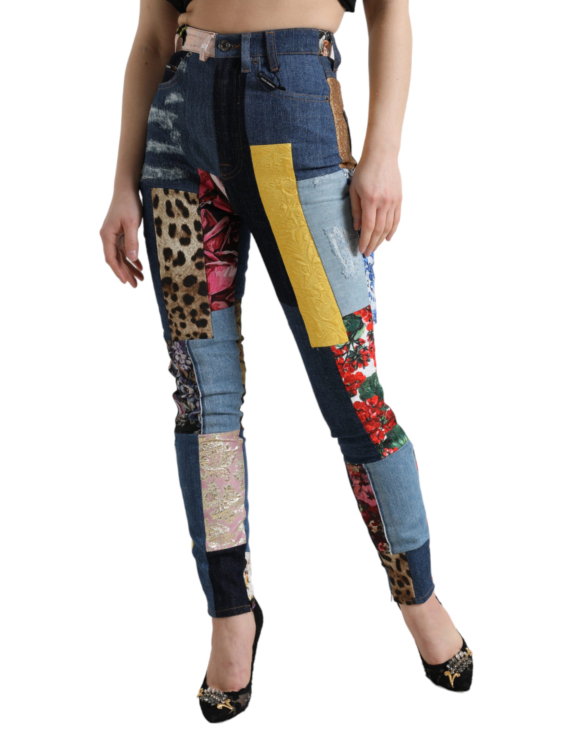 Dolce &amp; Gabbana – Enge Jeans im leuchtenden Patchwork-Look