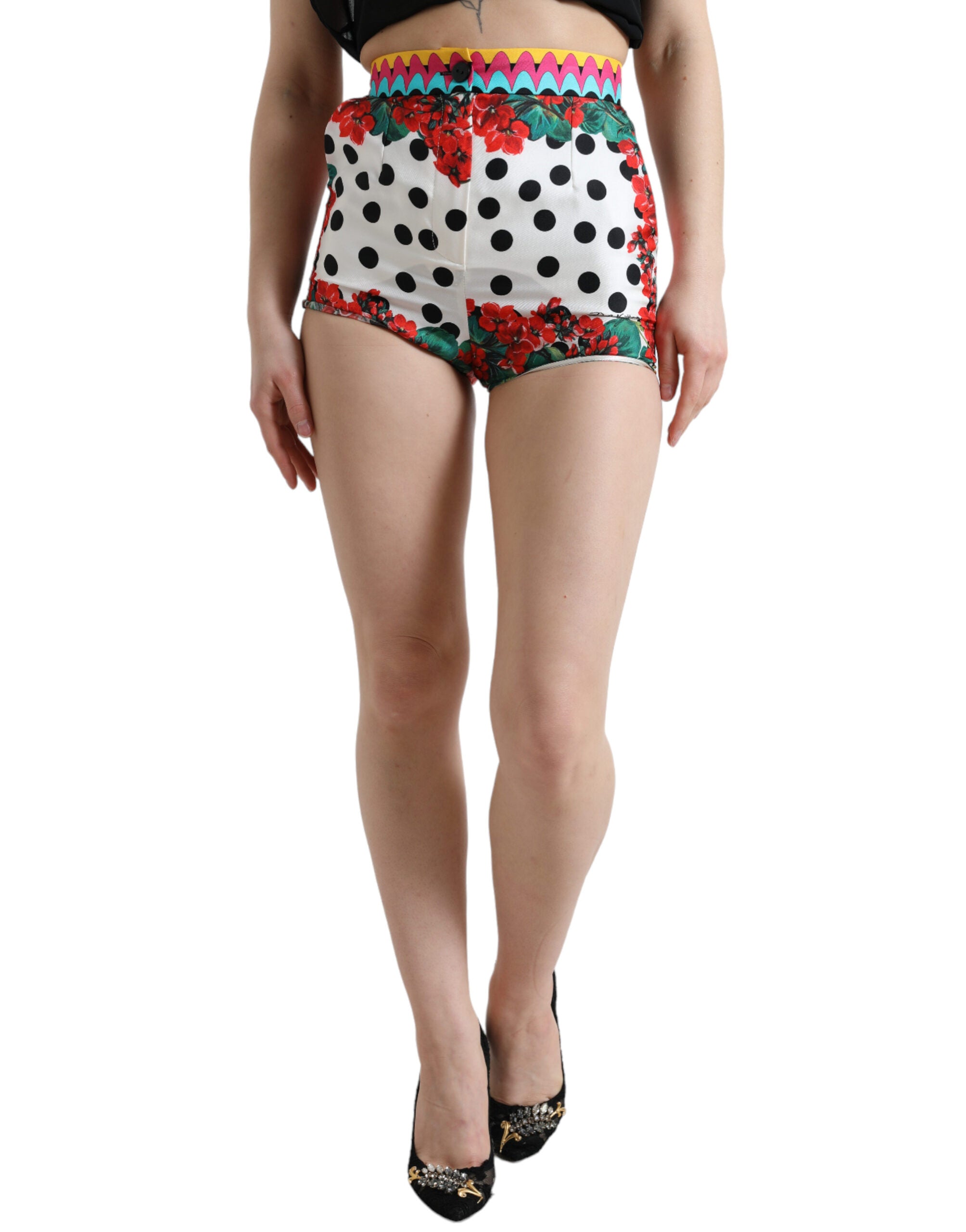 Dolce &amp; Gabbana Mehrfarbige Hotpants aus Seide mit hoher Taille
