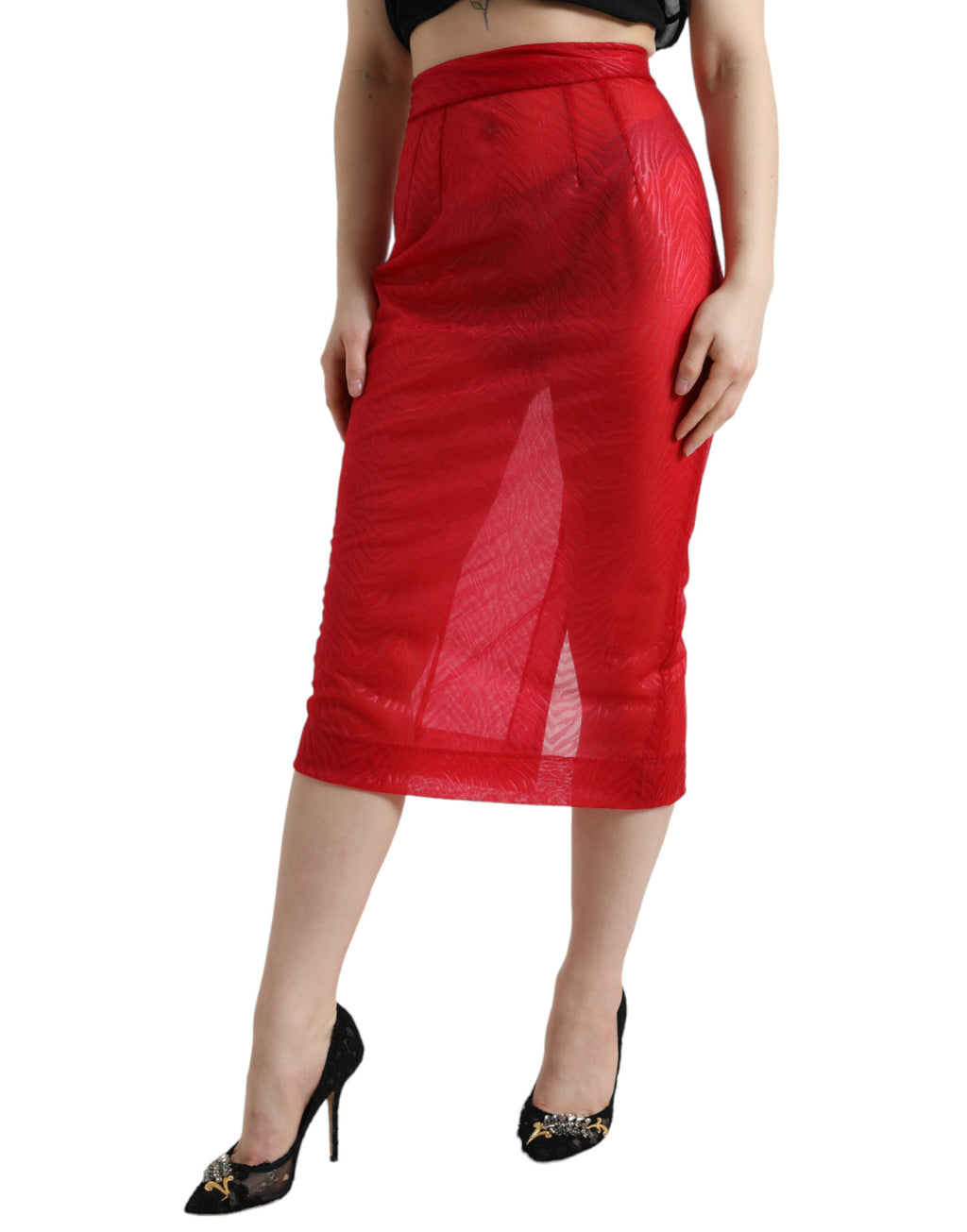 Dolce &amp; Gabbana – Schicker, roter, transparenter Midirock mit hoher Taille