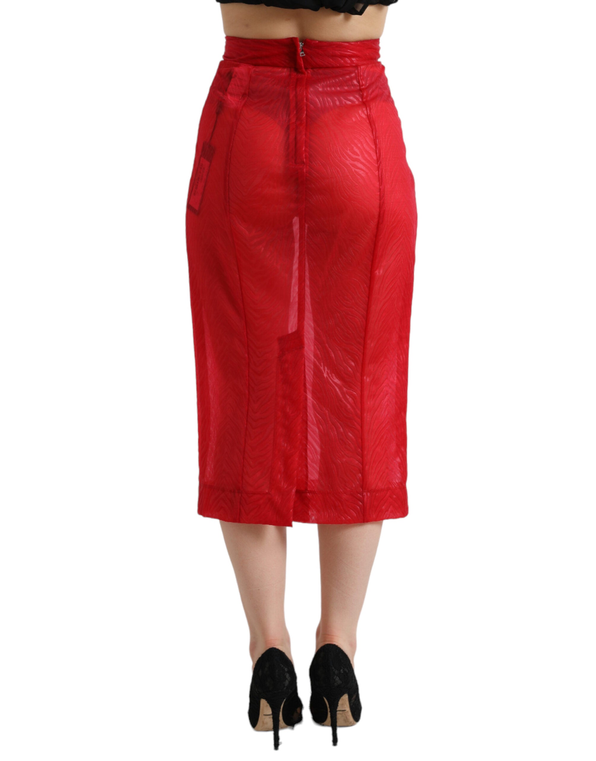 Dolce &amp; Gabbana – Schicker, roter, transparenter Midirock mit hoher Taille