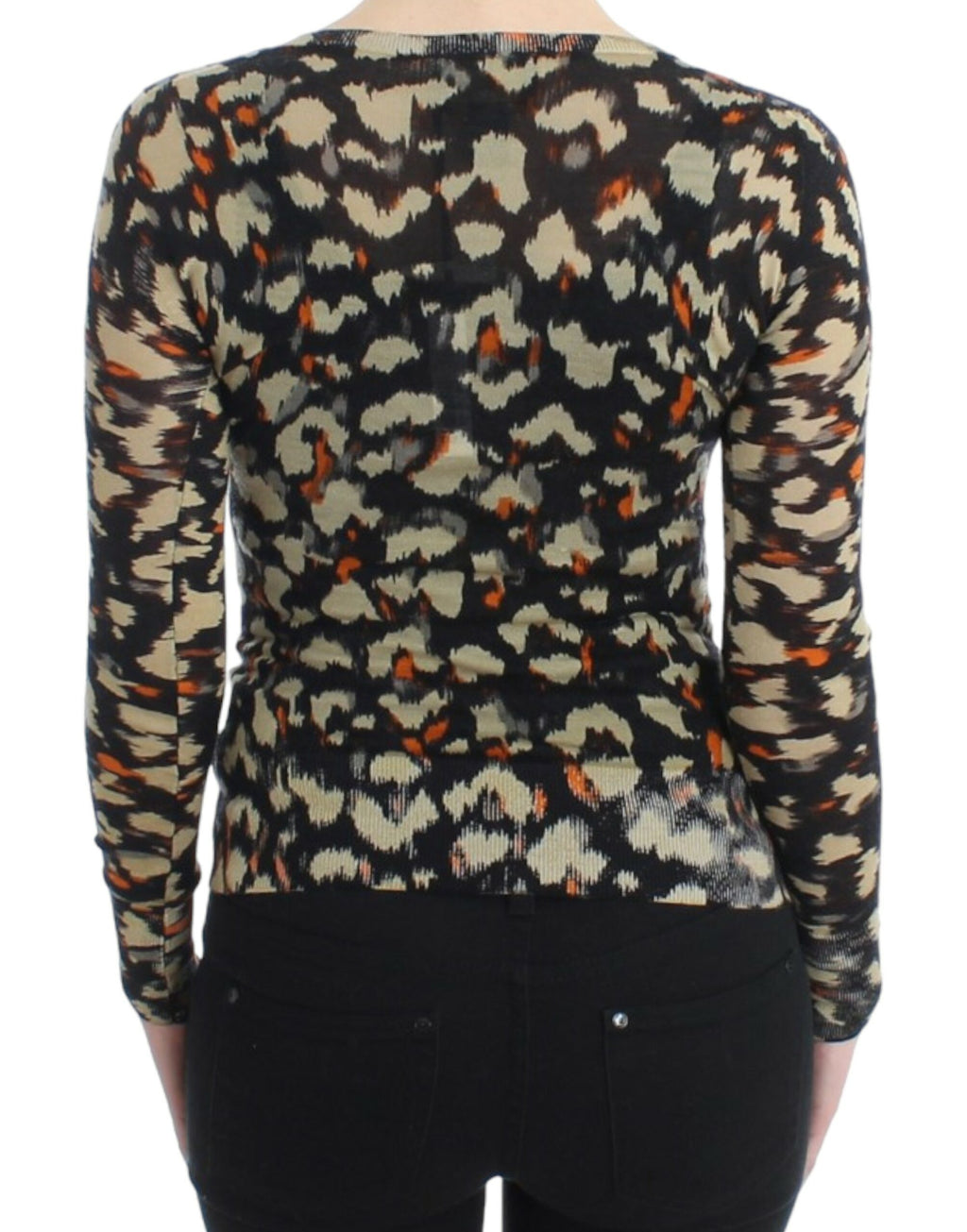 Cavalli – Eleganter, mehrfarbiger Wollpullover mit V-Ausschnitt