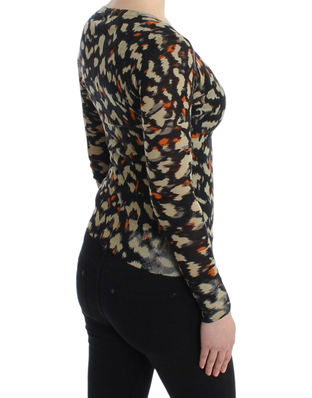 Cavalli – Eleganter, mehrfarbiger Wollpullover mit V-Ausschnitt