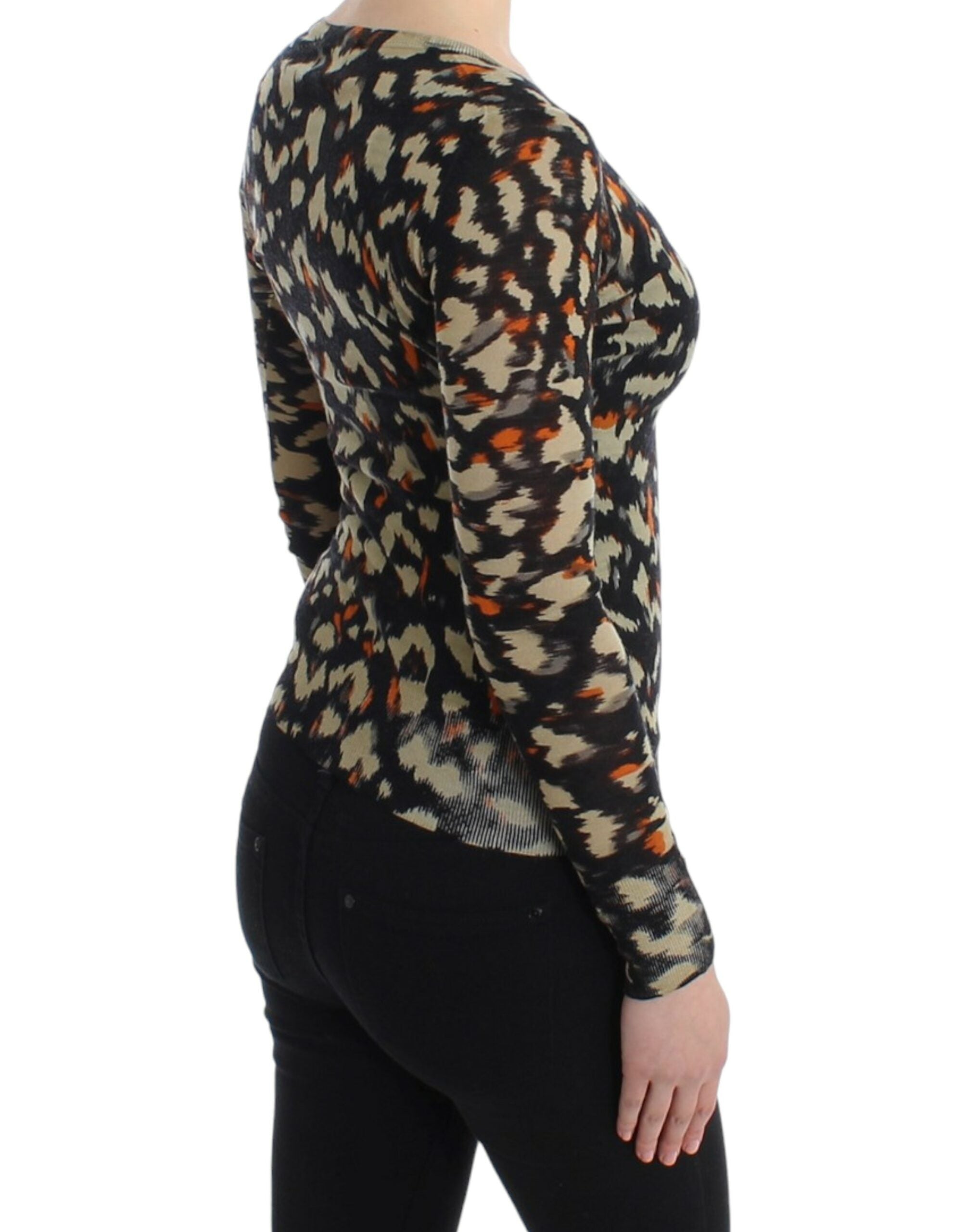 Cavalli – Eleganter, mehrfarbiger Wollpullover mit V-Ausschnitt