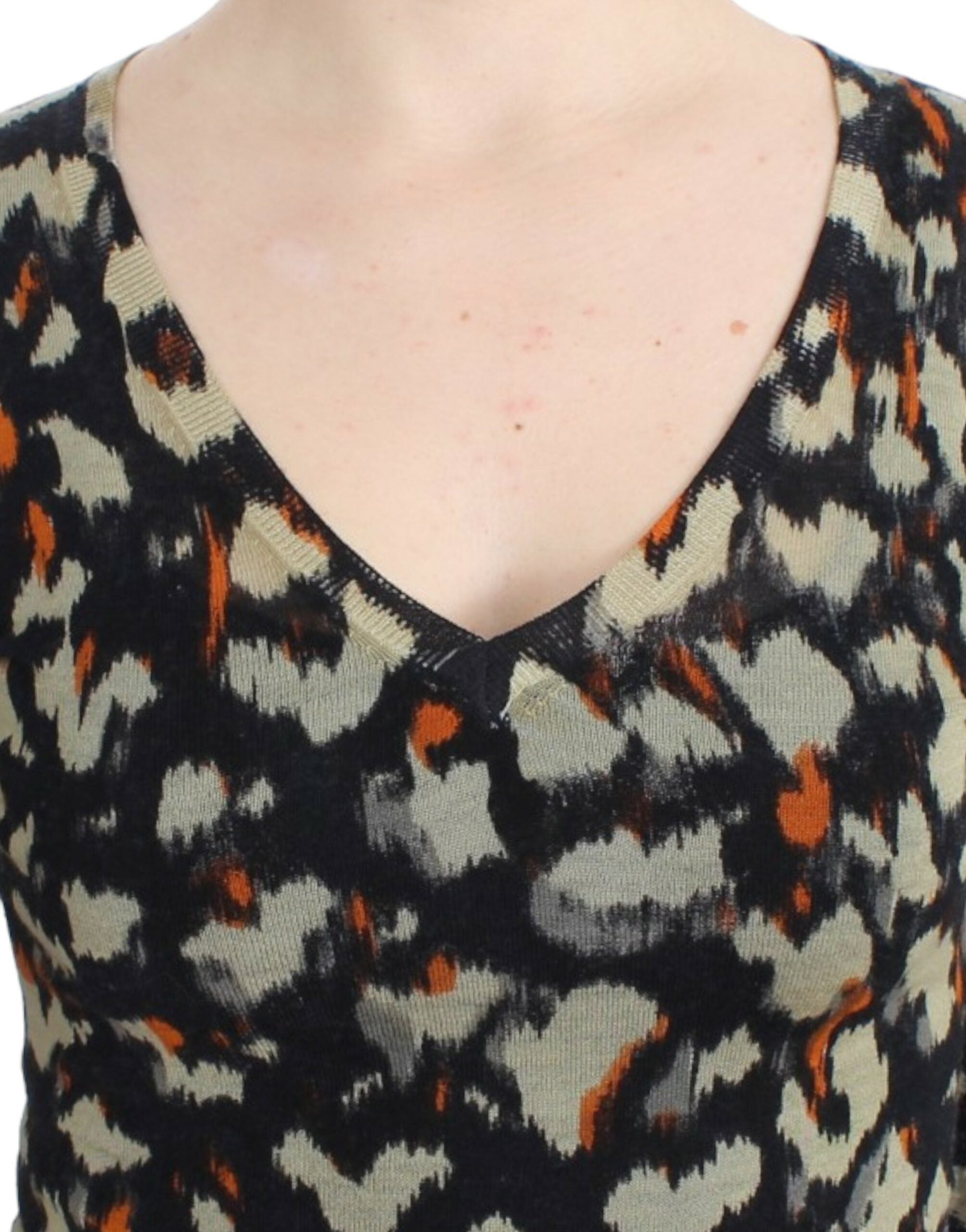 Cavalli – Eleganter, mehrfarbiger Wollpullover mit V-Ausschnitt