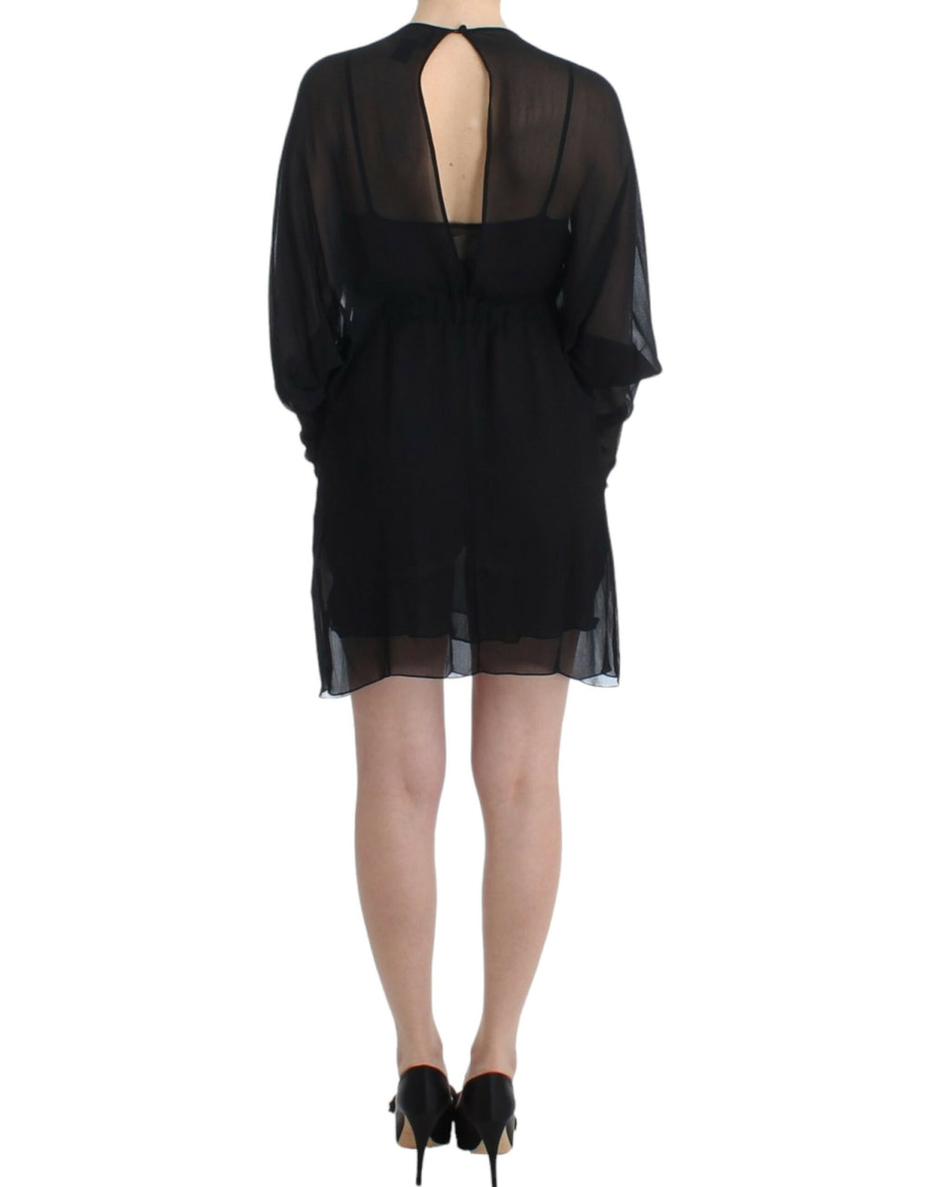 Cavalli – Elegantes, transparentes schwarzes Blousonkleid aus Seide