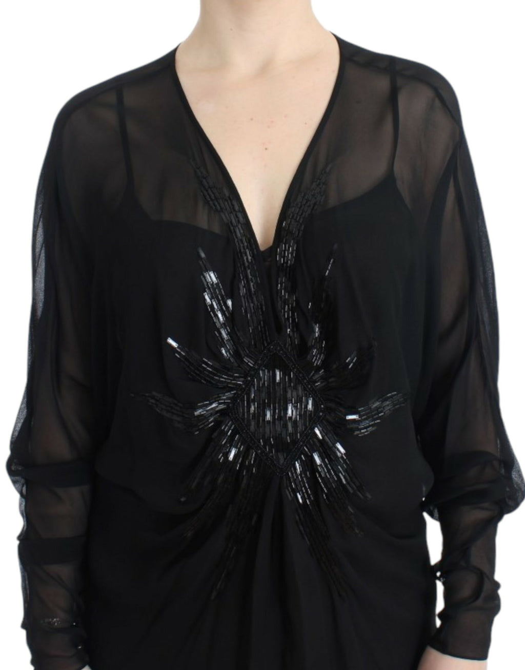 Cavalli – Elegantes, transparentes schwarzes Blousonkleid aus Seide