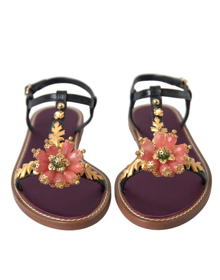 Dolce &amp; Gabbana Elegante, kristallverzierte flache Sandalen
