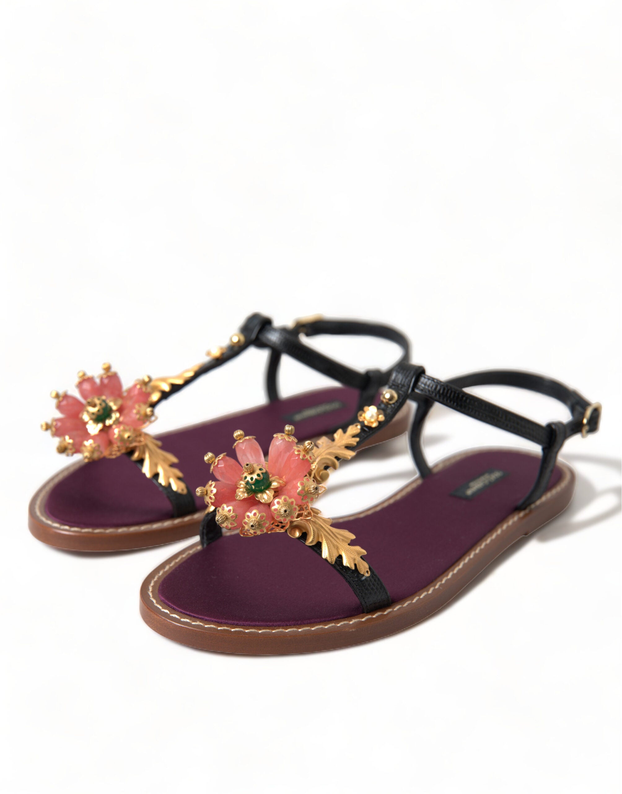 Dolce &amp; Gabbana Elegante, kristallverzierte flache Sandalen