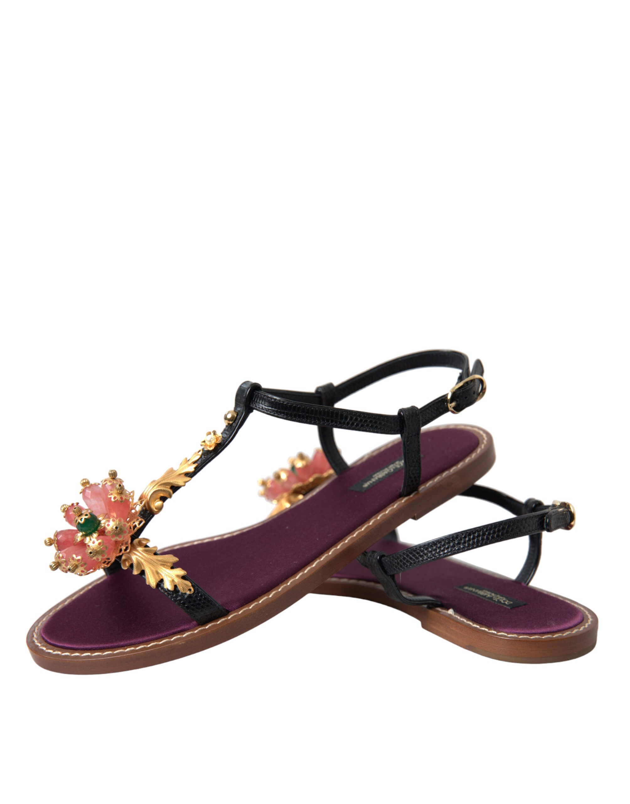 Dolce &amp; Gabbana Elegante, kristallverzierte flache Sandalen