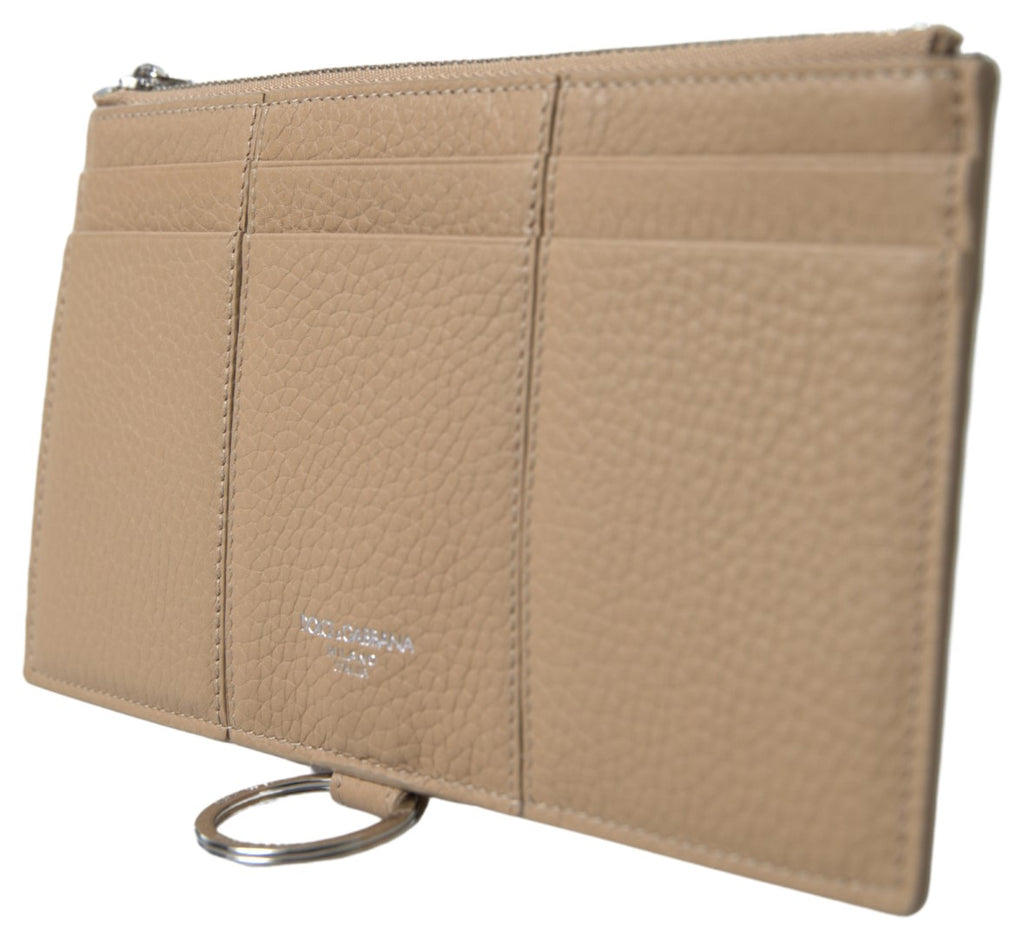 Dolce &amp; Gabbana – Elegante beige Lederbrieftasche mit abnehmbarem Riemen