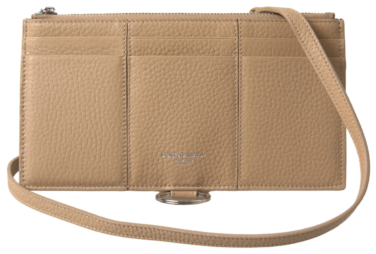 Dolce &amp; Gabbana – Elegante beige Lederbrieftasche mit abnehmbarem Riemen