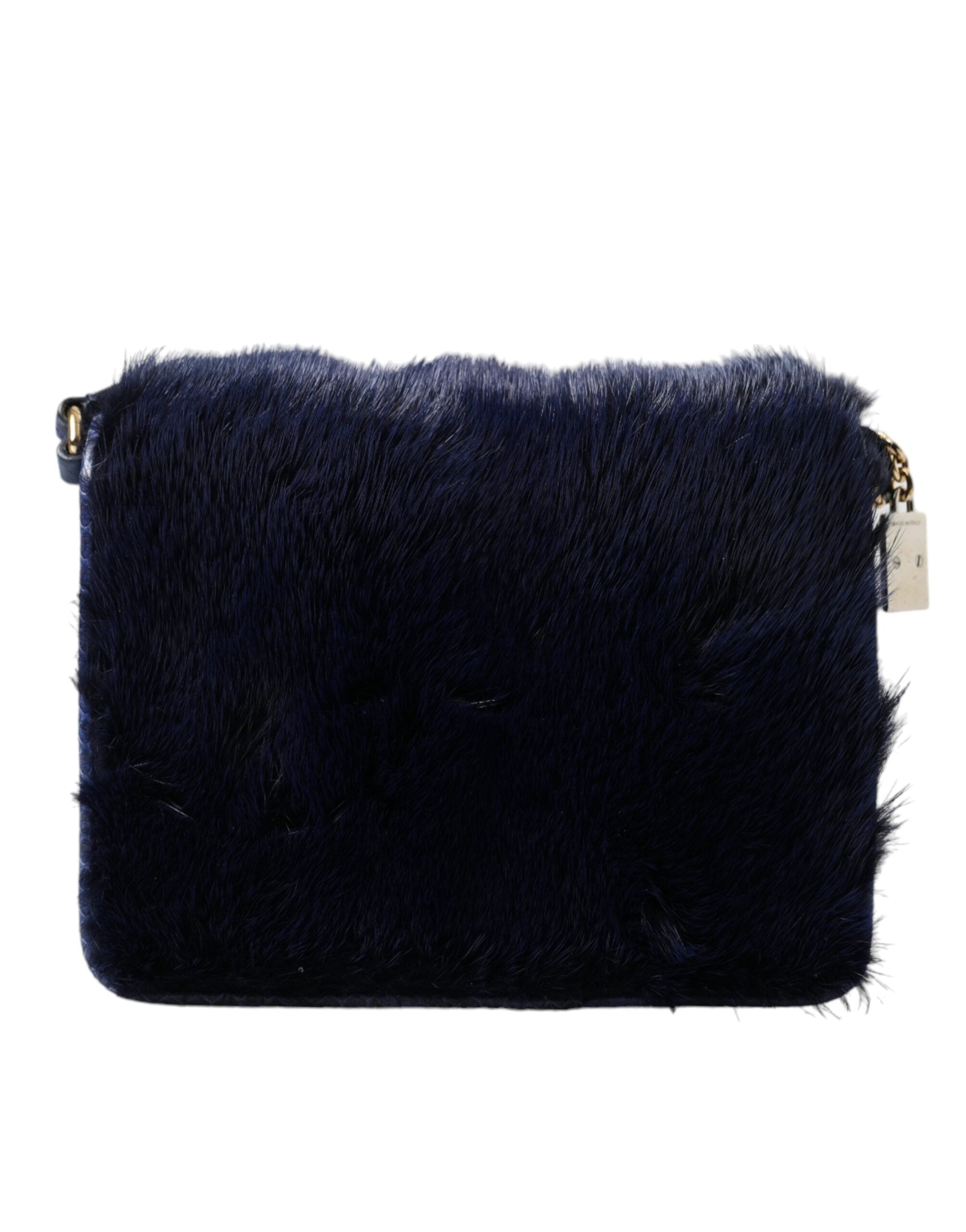 Dolce &amp; Gabbana – Exquisite Schultertasche aus blauem Nerzfell