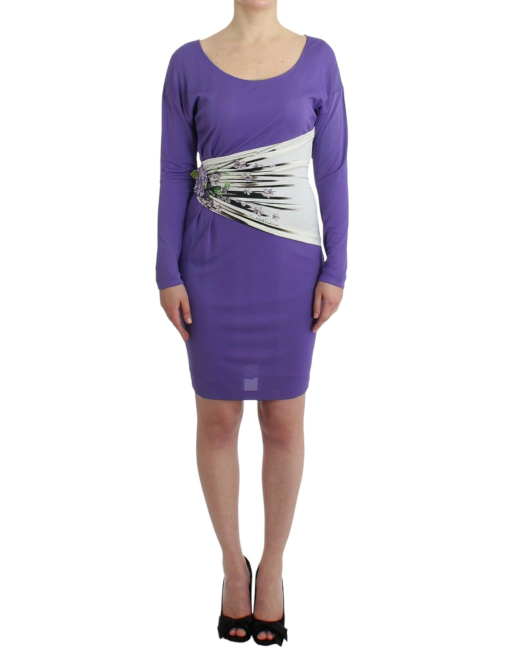 Cavalli – Elegantes Jerseykleid mit Blumenmuster in Lila