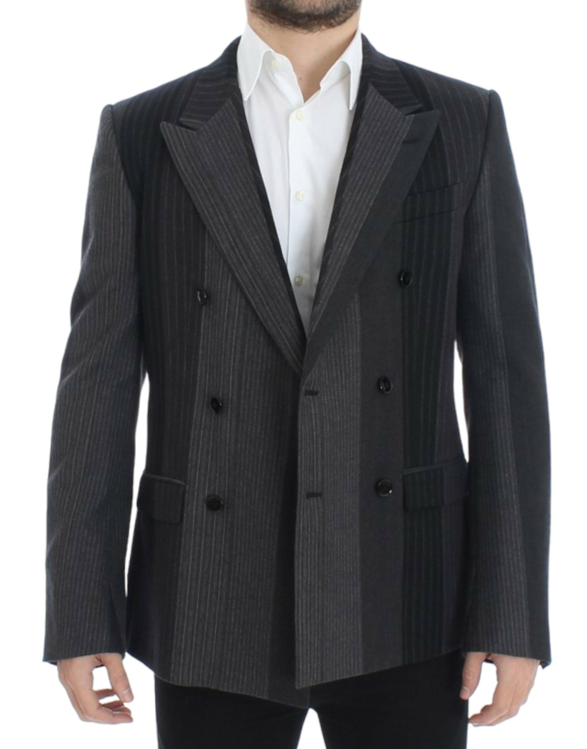 Dolce &amp; Gabbana Eleganter, grau gestreifter Slim-Blazer aus Wolle