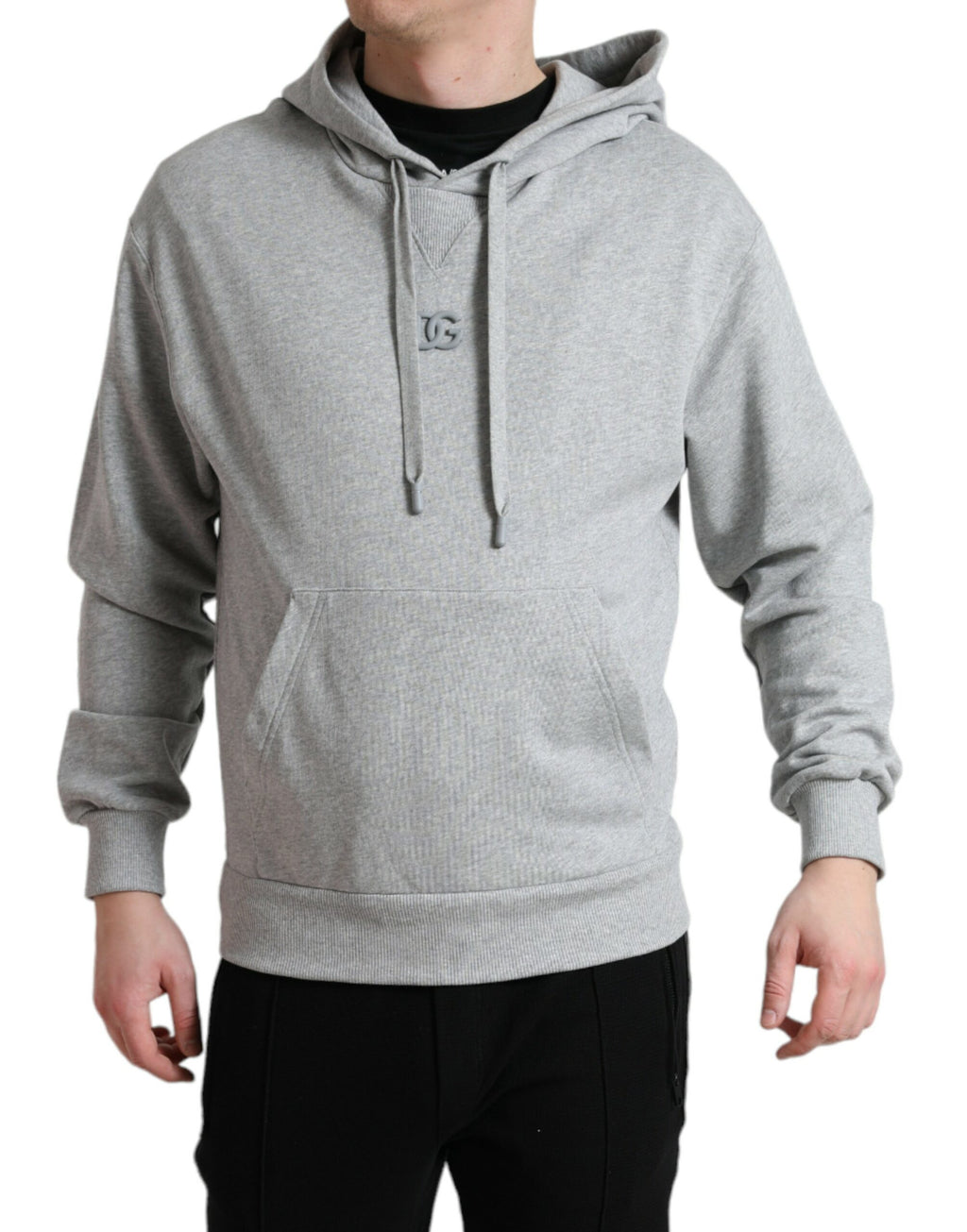 Dolce &amp; Gabbana Chic Grauer Baumwollpullover mit Kapuze und Logo