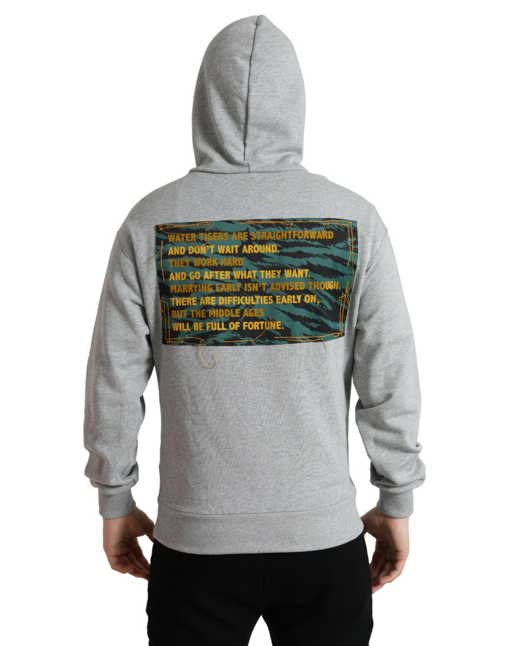 Dolce &amp; Gabbana Chic Grauer Baumwollpullover mit Kapuze und Logo